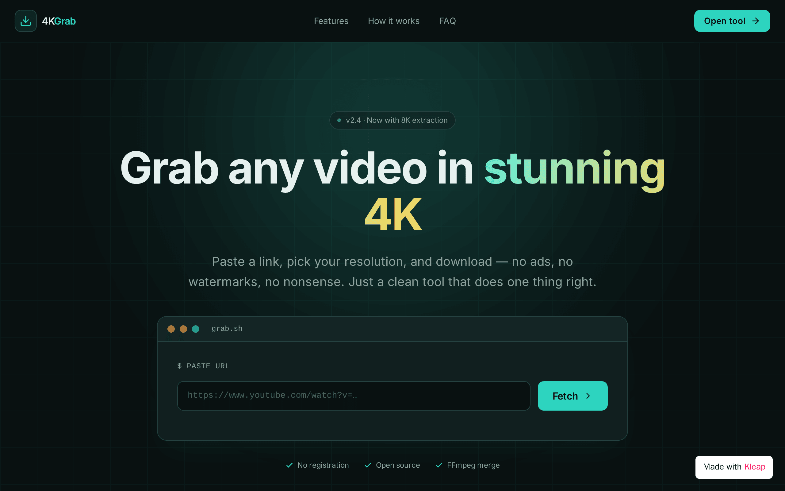 Grab any video in stunning 4K — paste, pick, download.