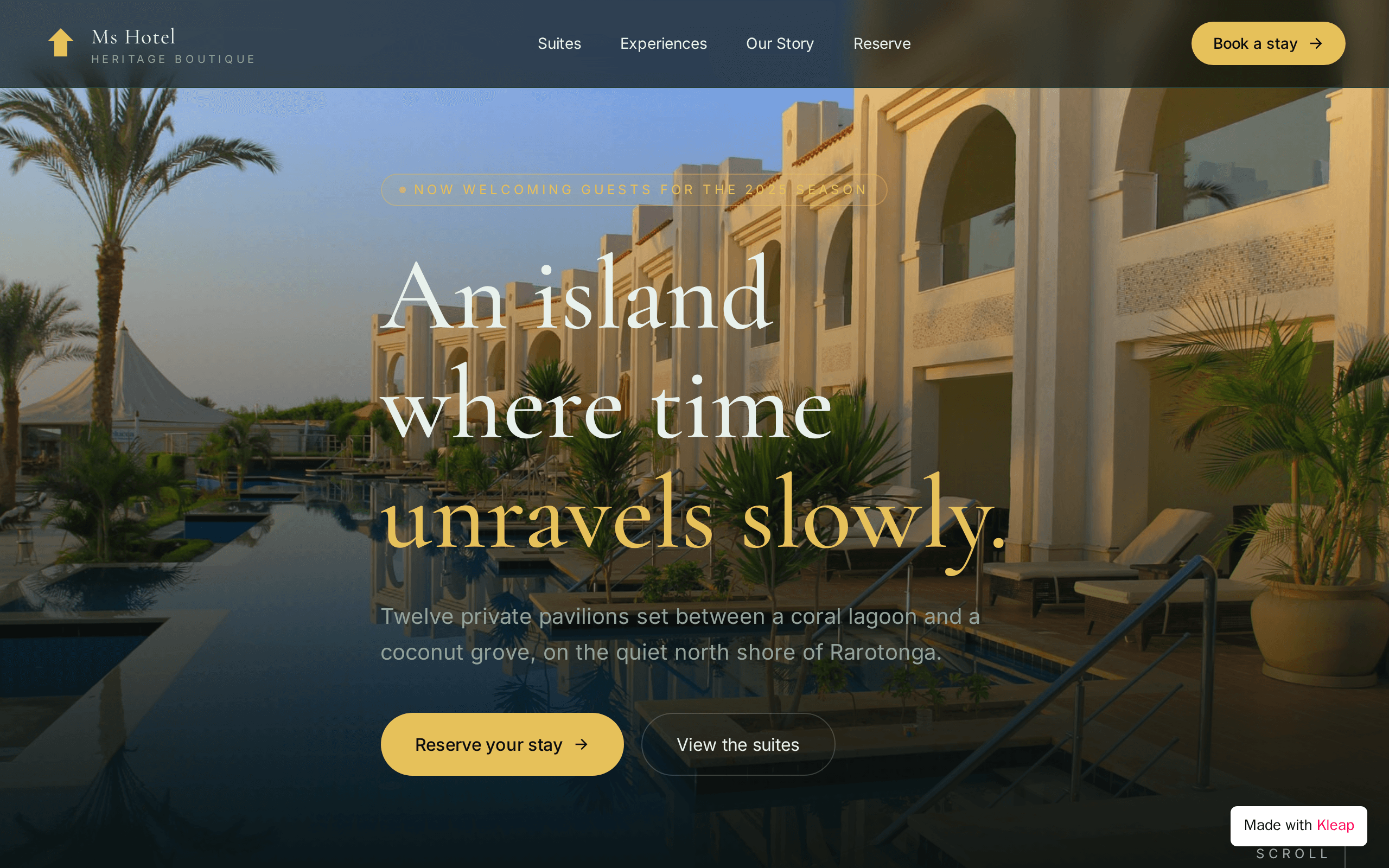 An island heritage boutique where twelve private pavilions meet a coral lagoon.