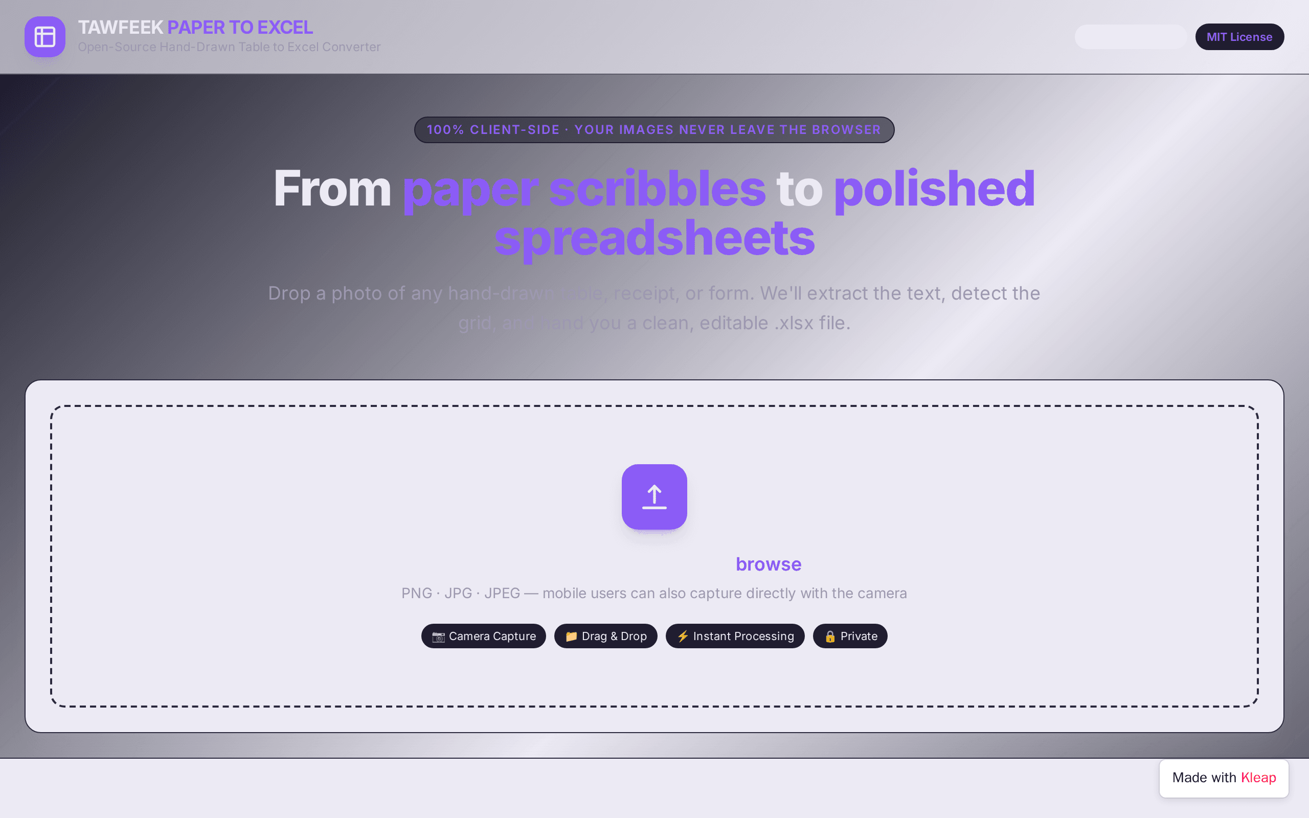 Screenshot of TAWFEEK PAPER TO EXCEL