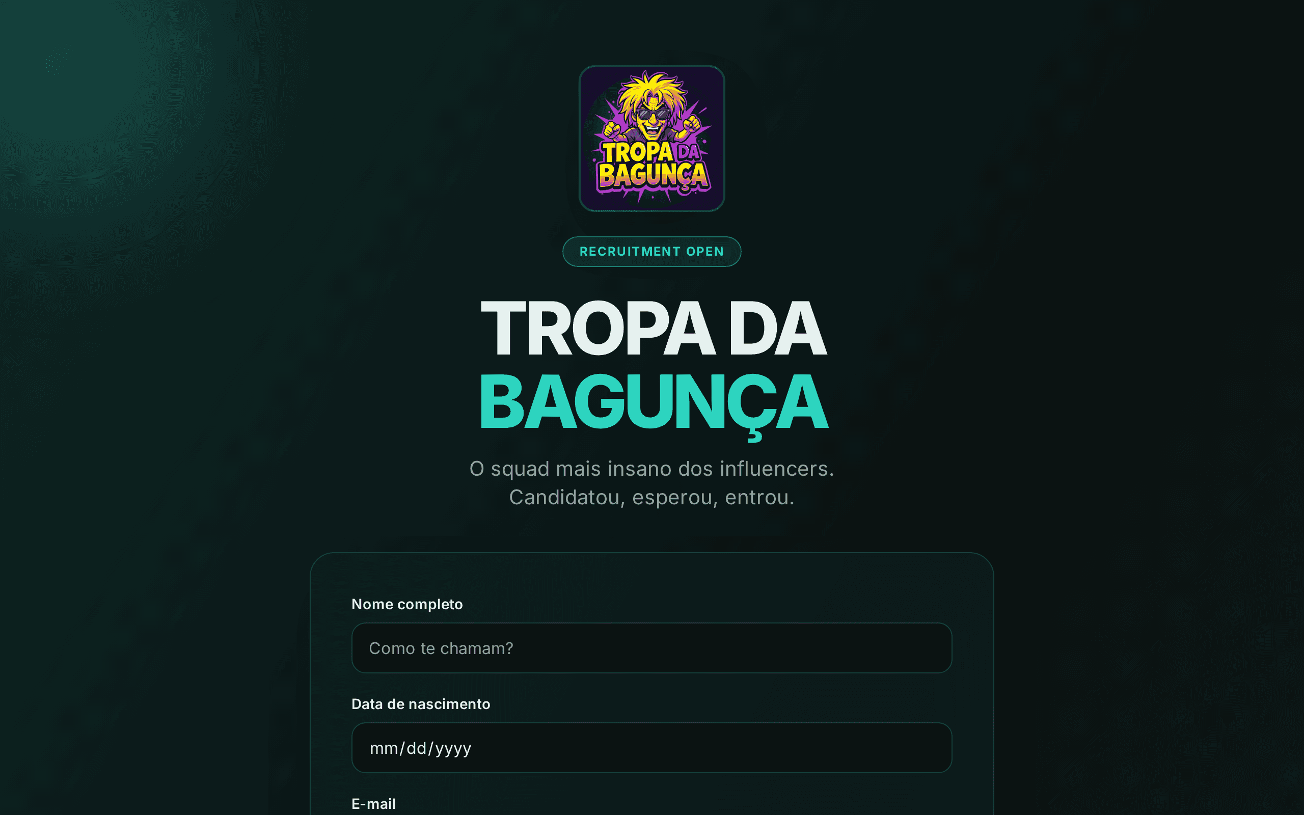 Screenshot of inscrição da tropa da bagunca dos influe