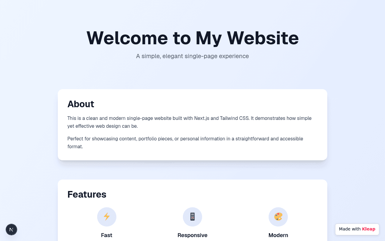 A clean, modern single-page experience showcasing content like portfolio pieces.