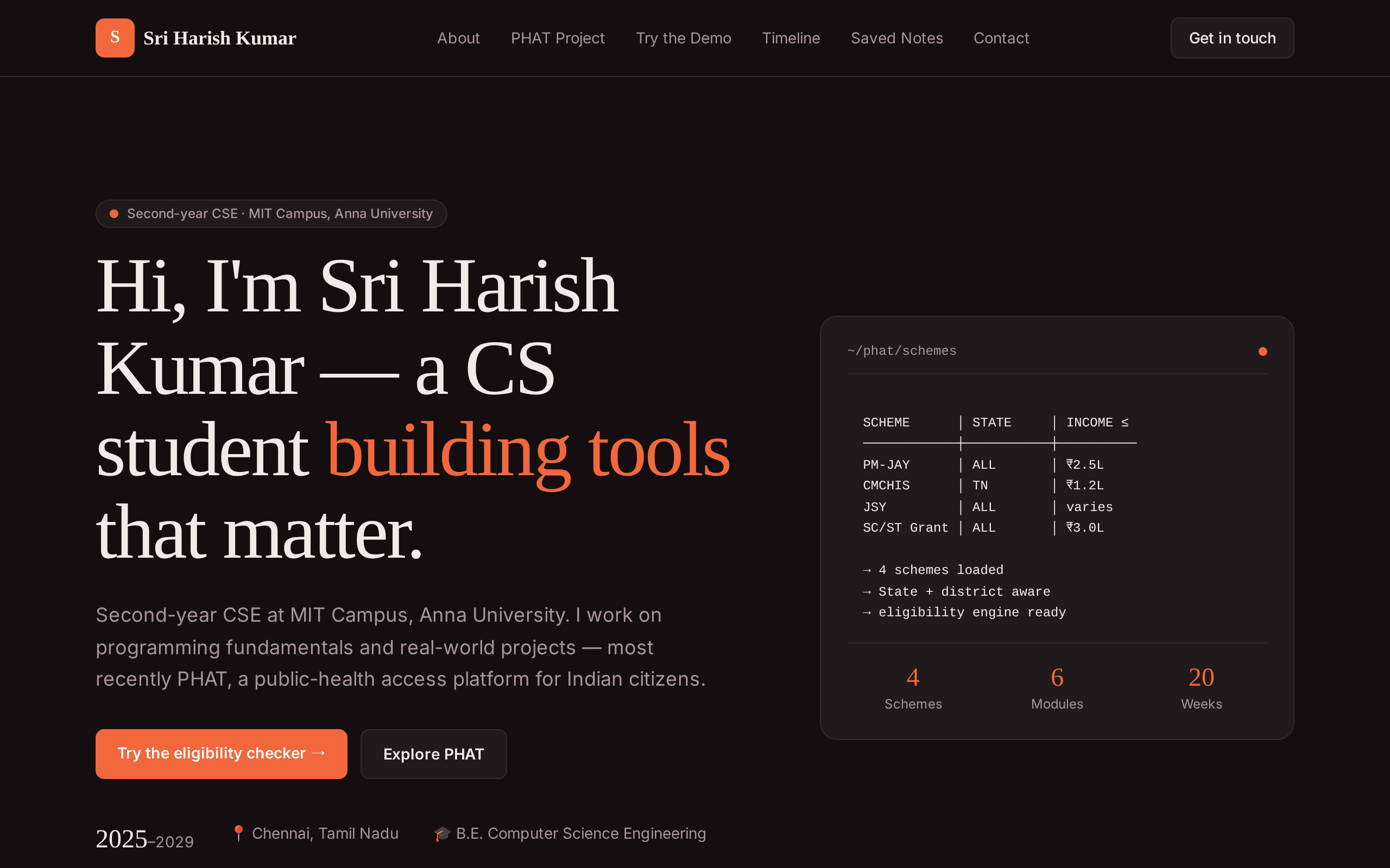 Screenshot of Sri Harish Portfolio