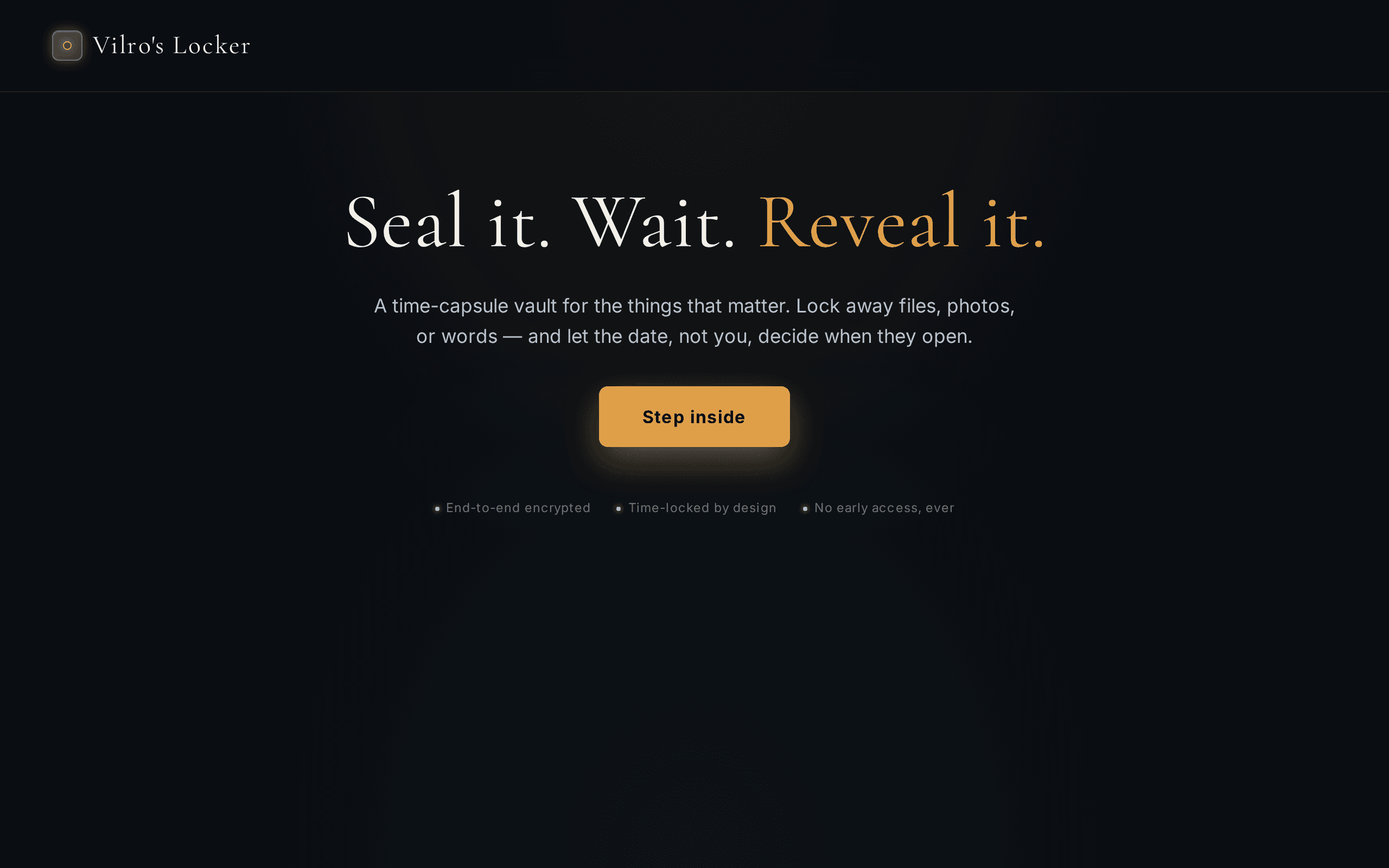 A time-capsule vault that locks your words and files until a future date.
