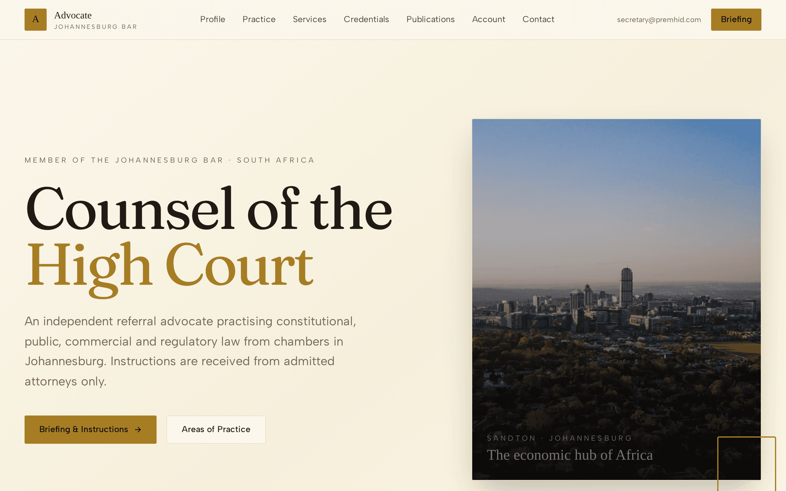 A counsel of the High Court presents chambers with measured authority.