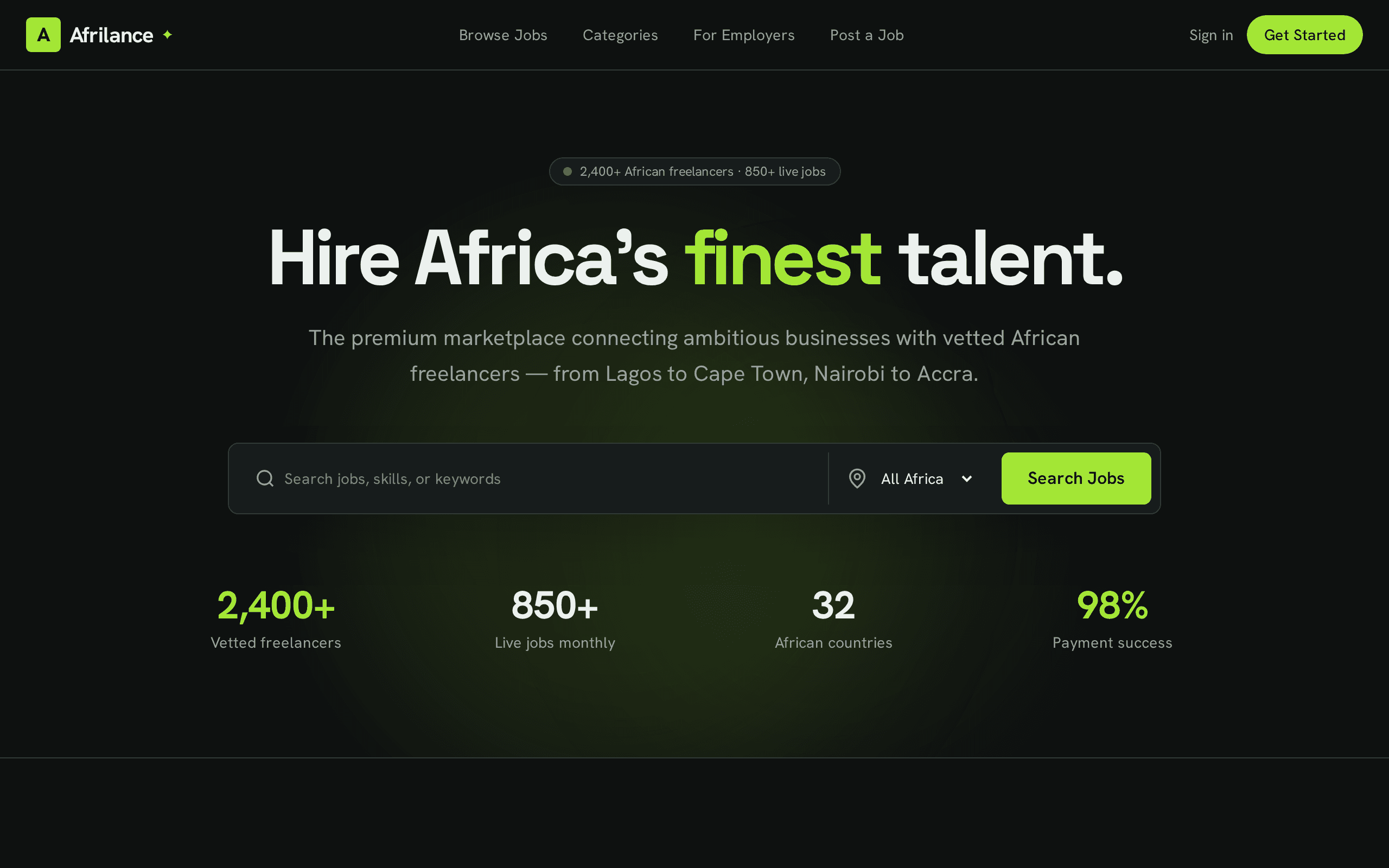 Premium freelance marketplace connecting businesses with vetted African talent.
