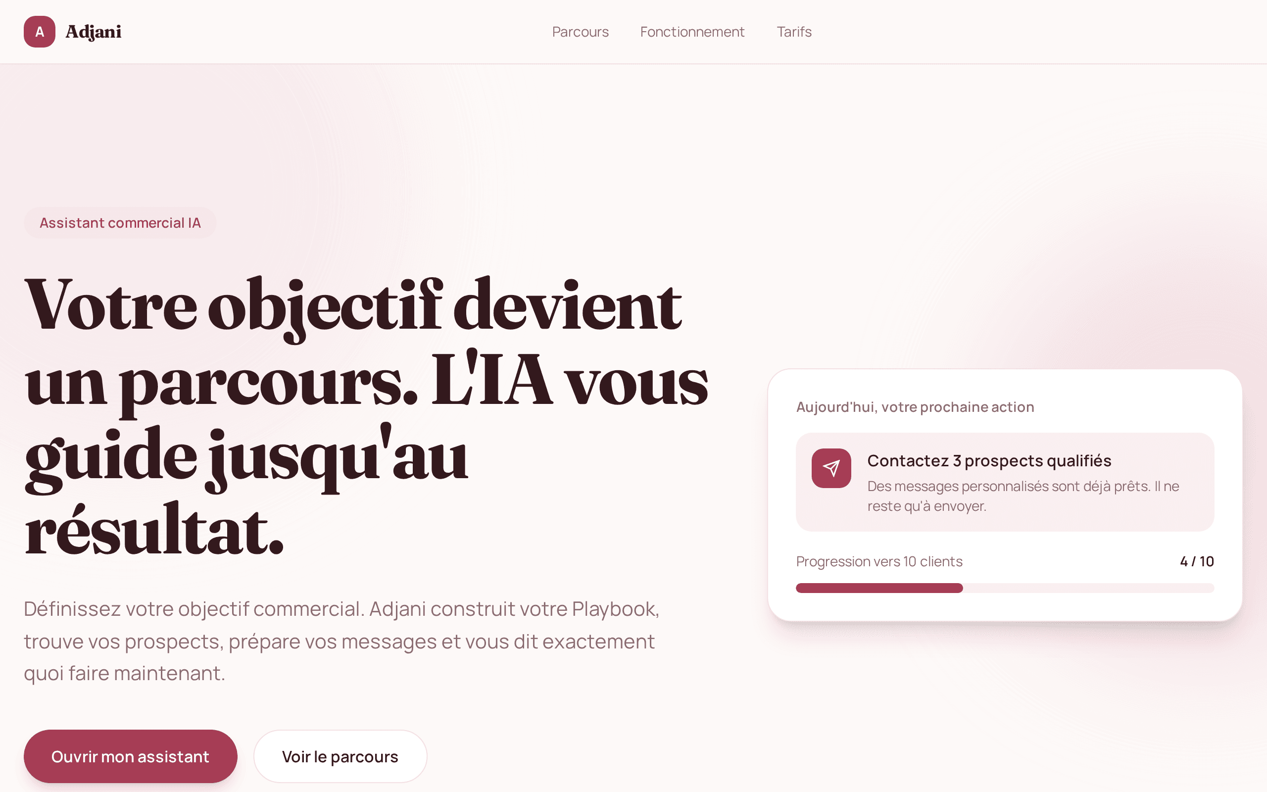 An AI sales assistant that turns commercial goals into guided daily actions.