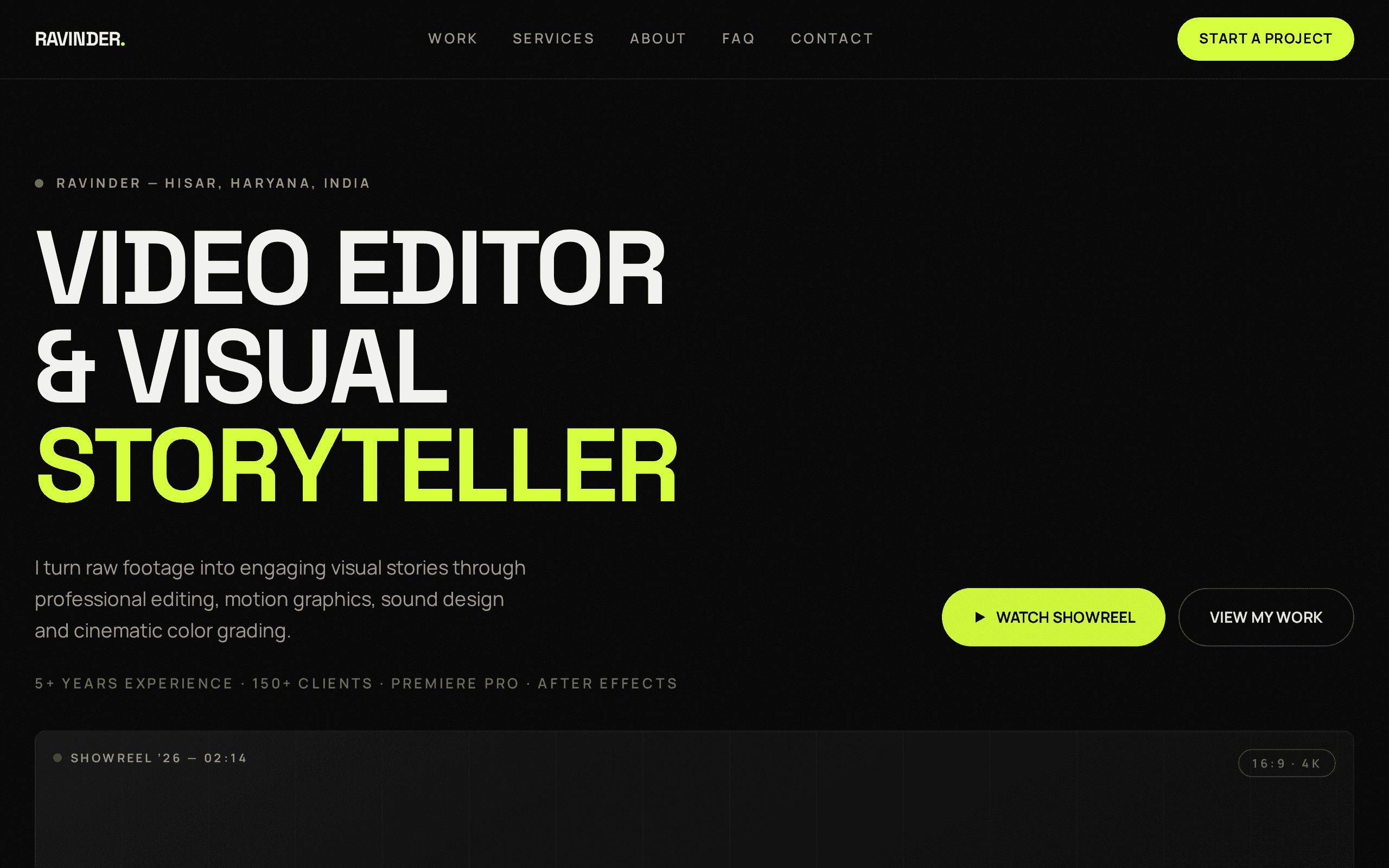 Video editor portfolio turning raw footage into cinematic stories.