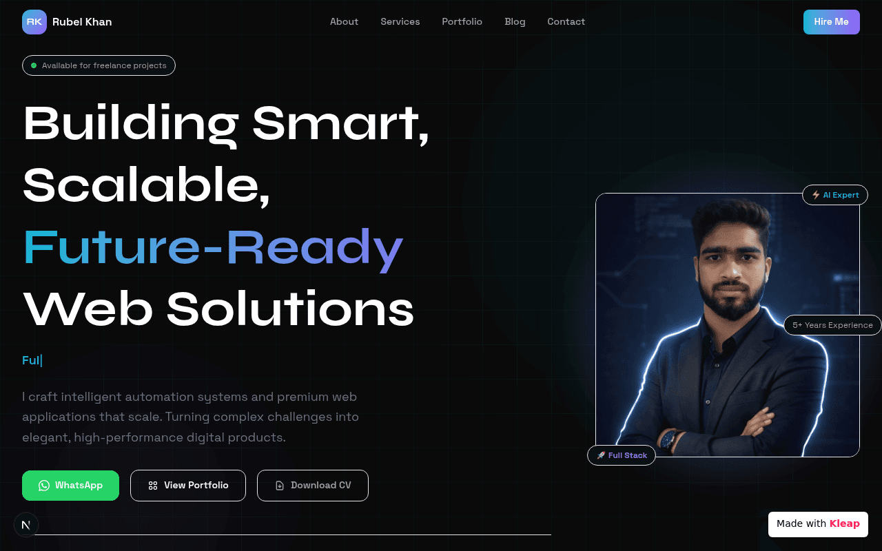 A developer's portfolio featuring smart, scalable, future-ready web solutions.