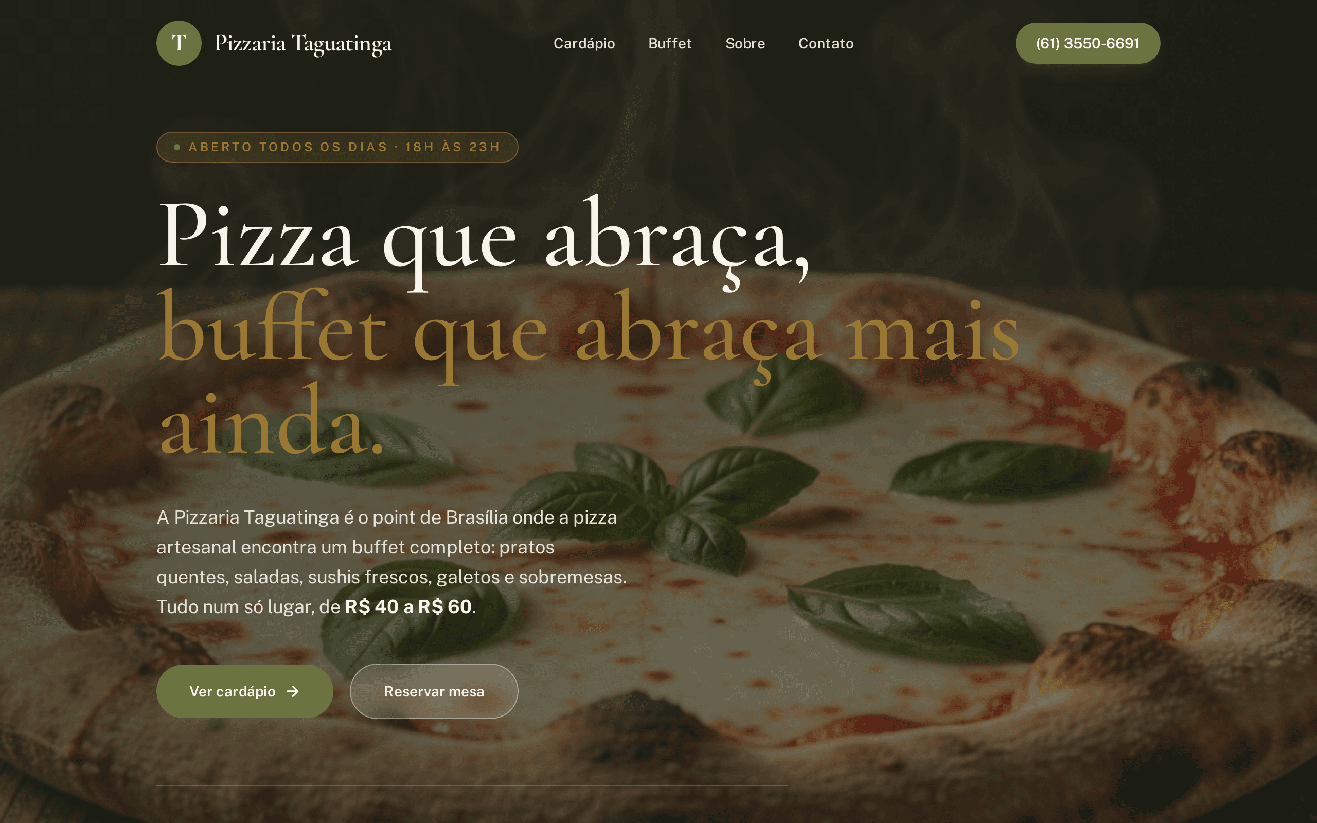 Screenshot of uma pizzaria chamada taguatinga e use es