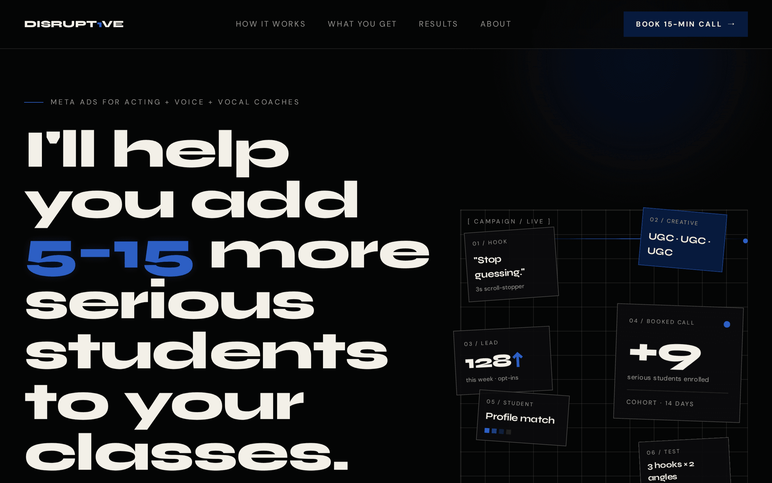 Meta ads studio for acting and vocal coaches — built for booked calls, not impressions.