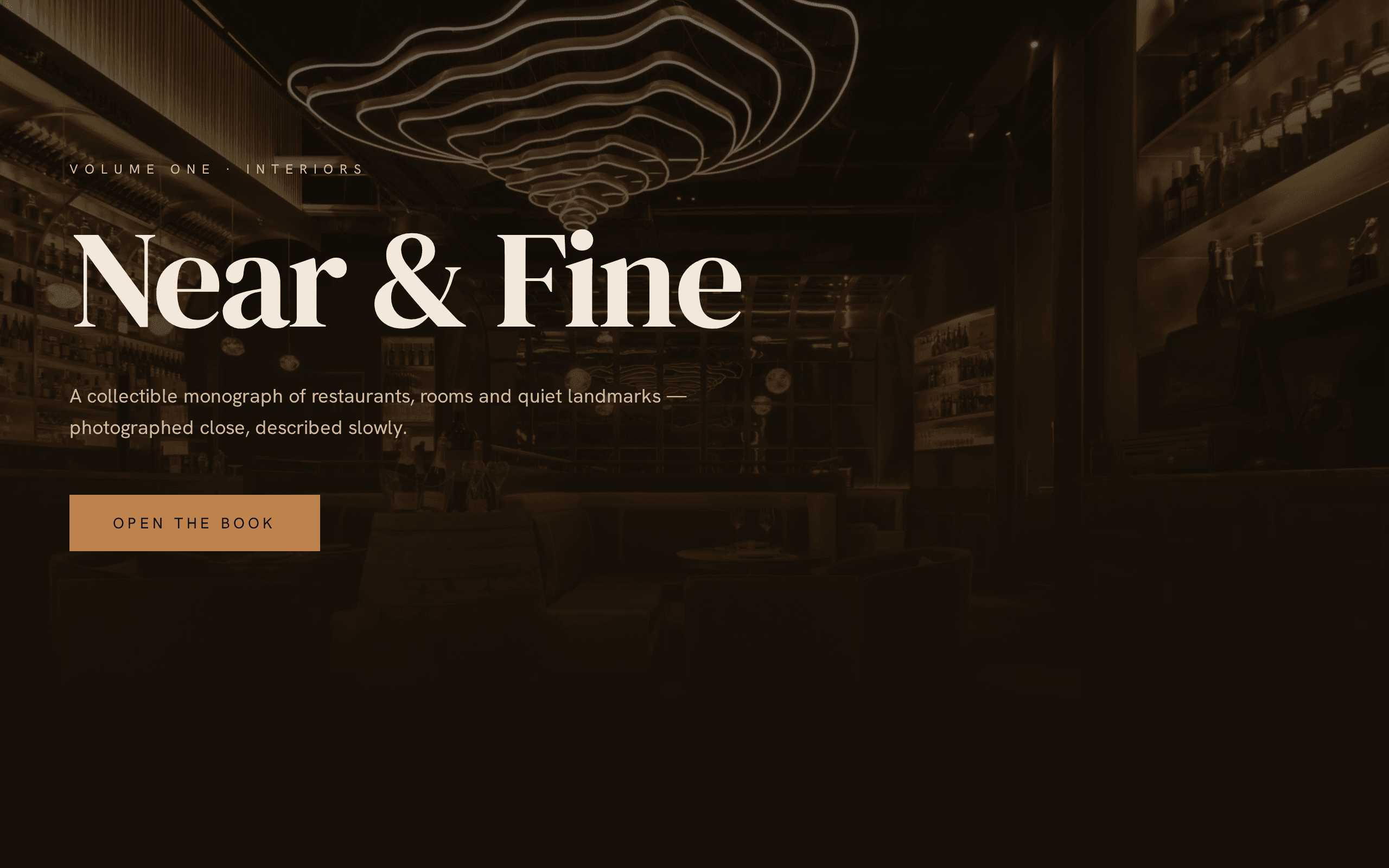 A slow, intimate monograph of restaurants, rooms and quiet landmarks.