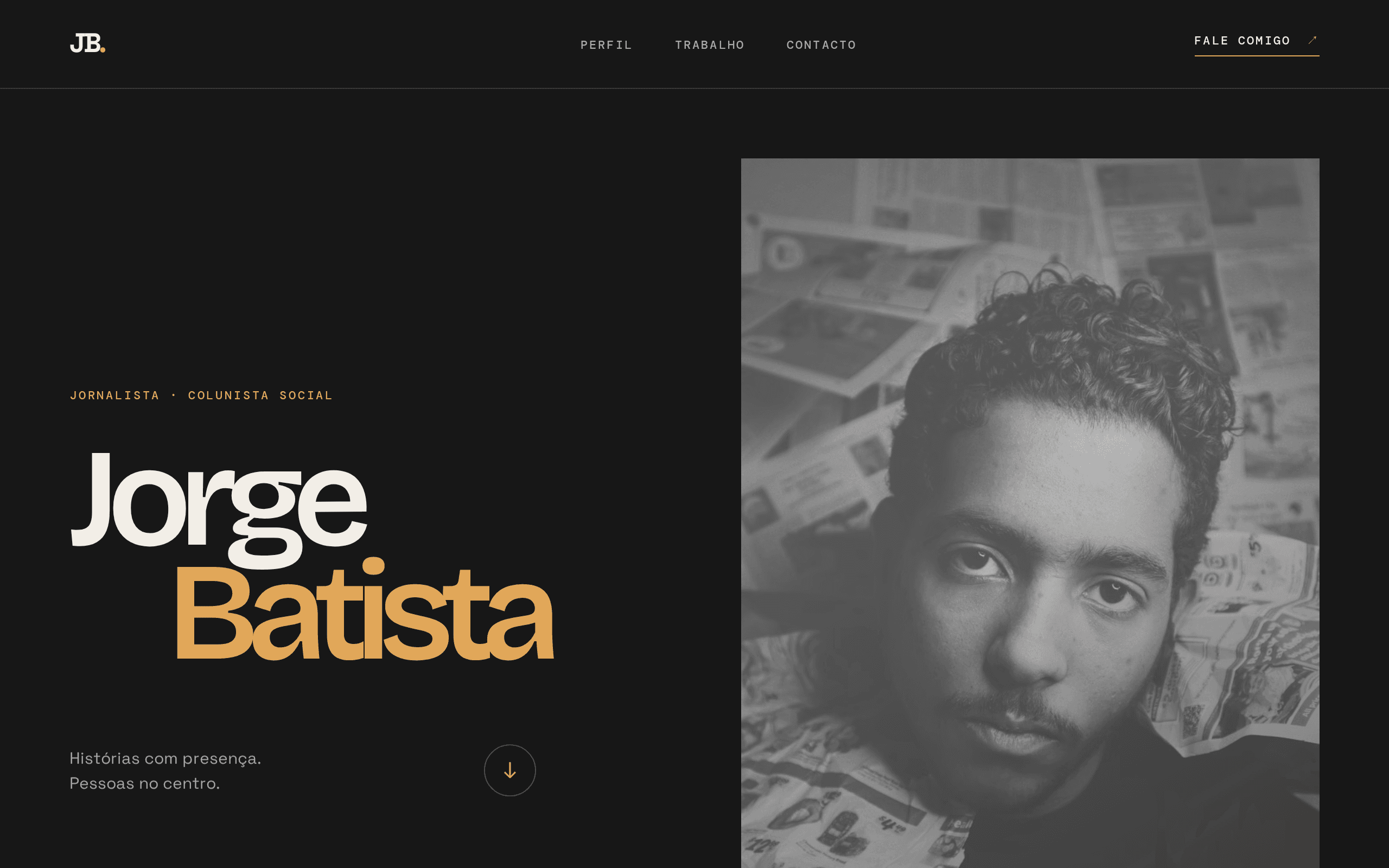 A bold editorial portfolio for a journalist with stories at the center.