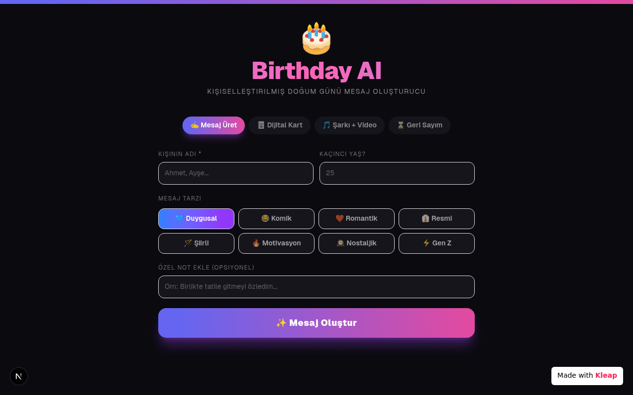 Craft personalized, AI-generated birthday messages with ease and style.
