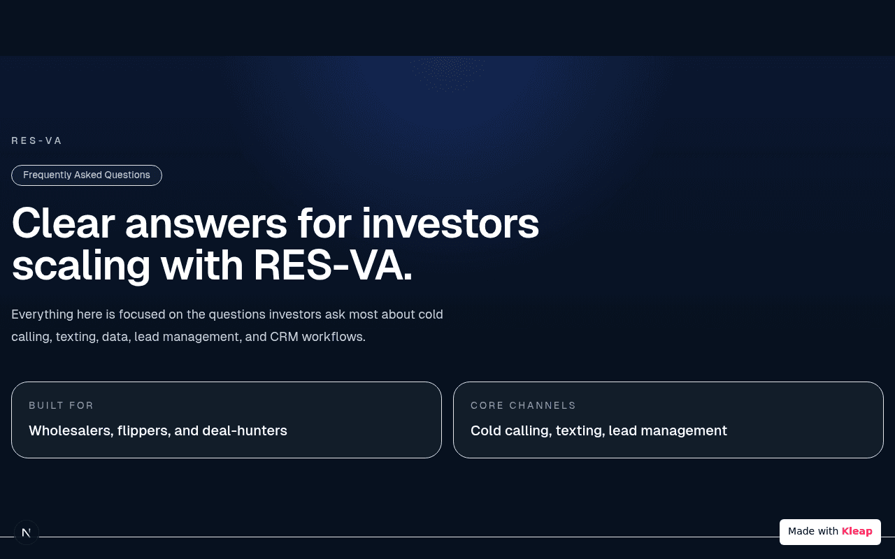 FAQ page for real estate investors using virtual assistants for cold outreach.