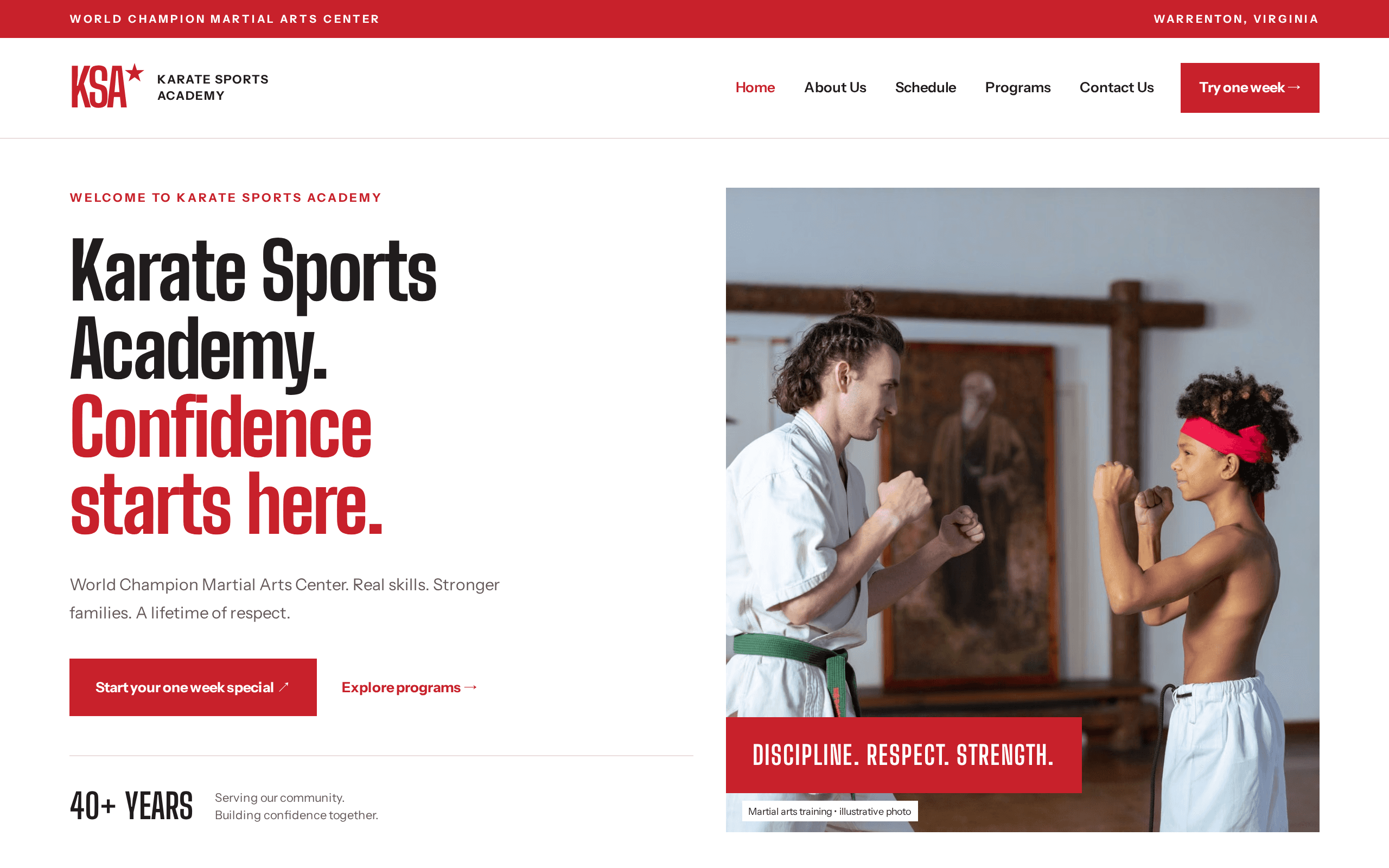 Forty years of martial arts tradition meets a confident, modern web presence.