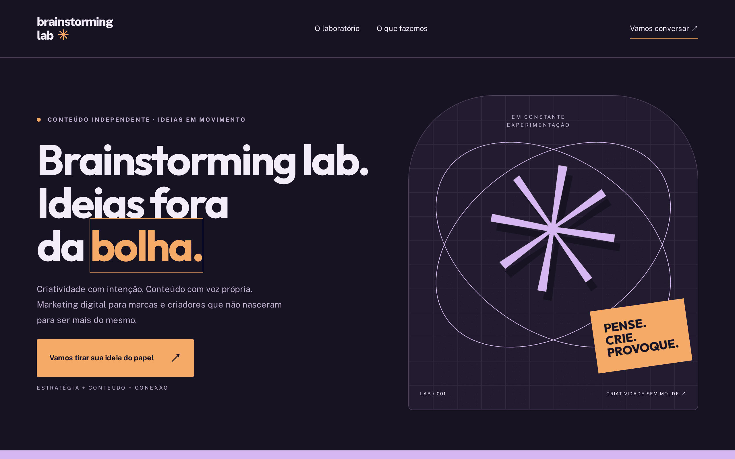 A creative lab's homepage where ideas refuse to stay inside the lines.