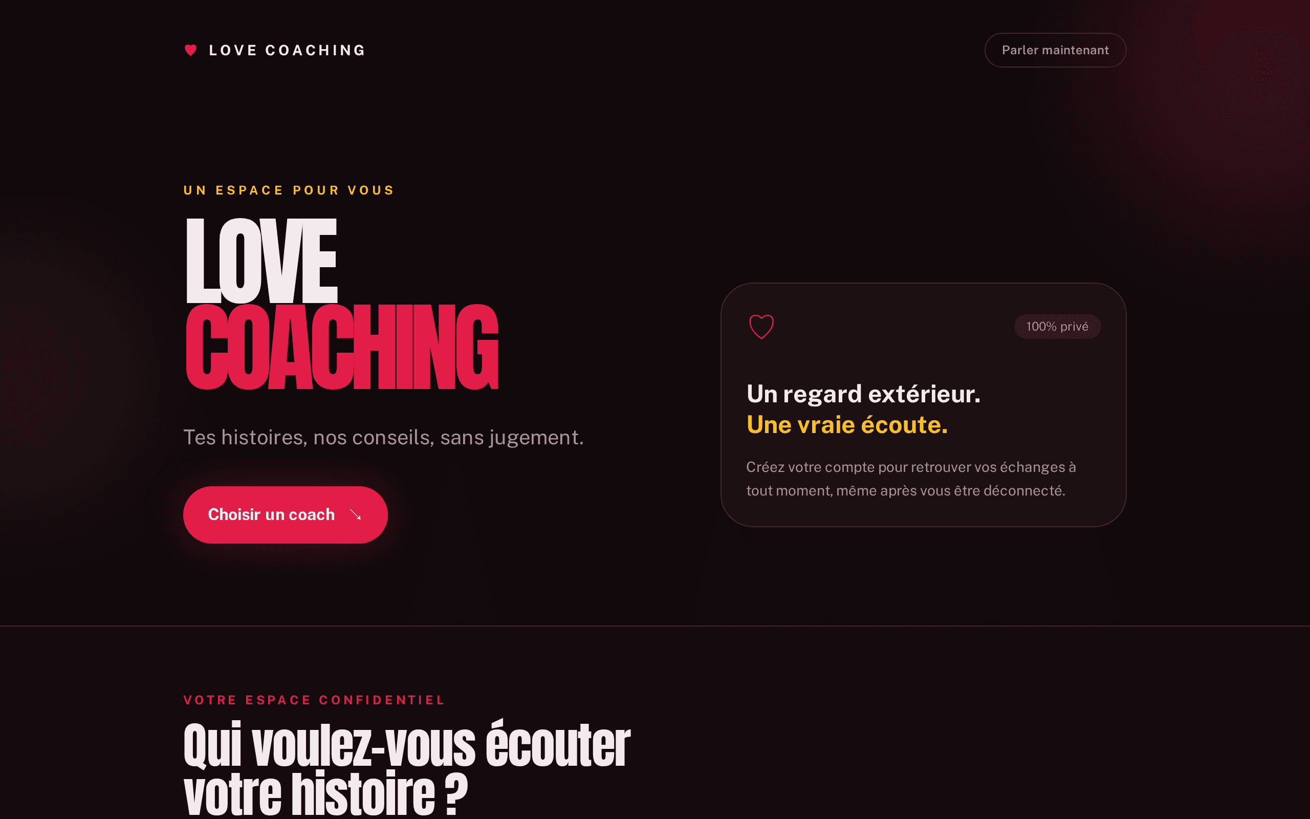 Confidential love coaching and relationship advice in a safe space.