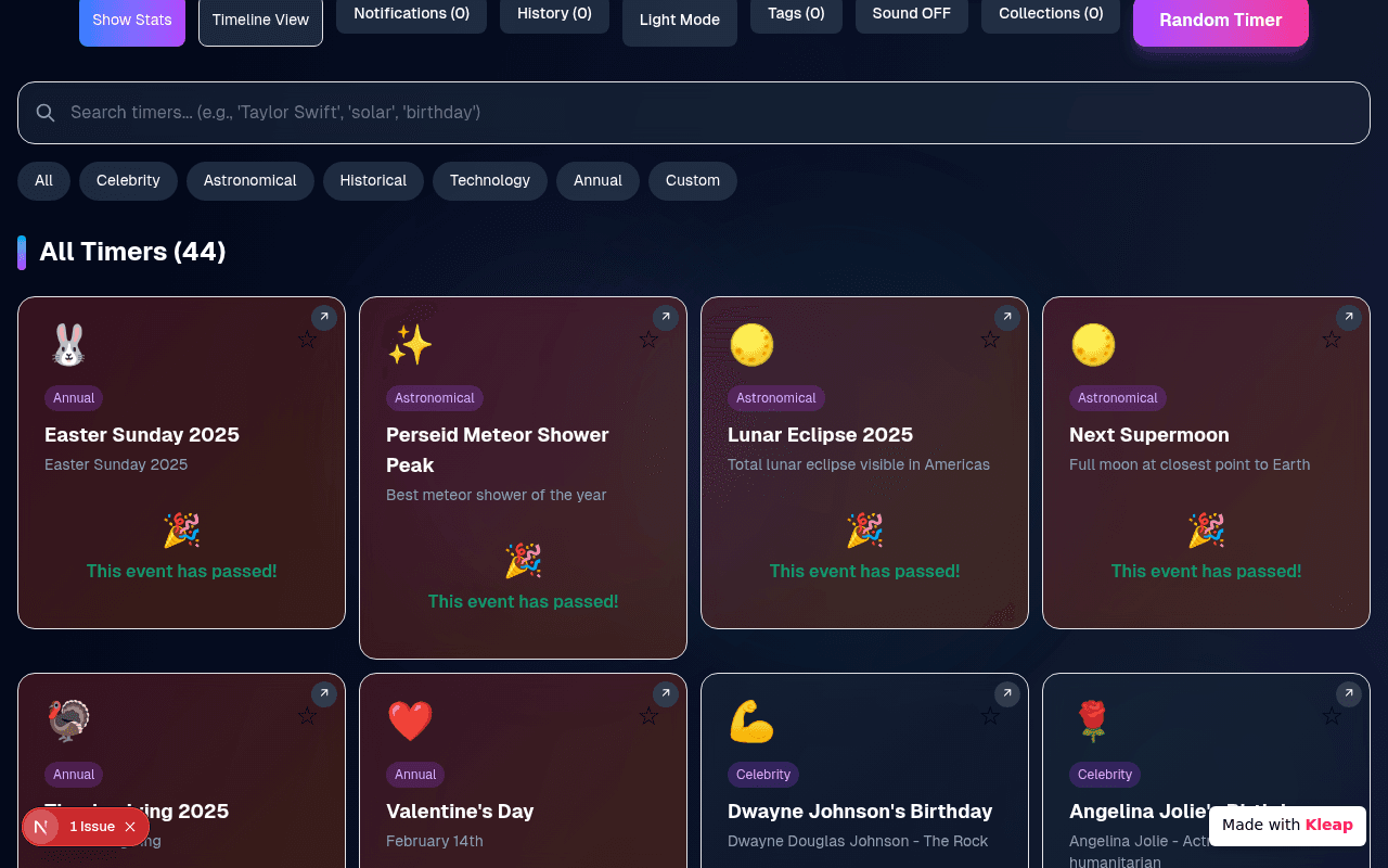 A countdown timer app that tracks everything from eclipses to celebrity birthdays.