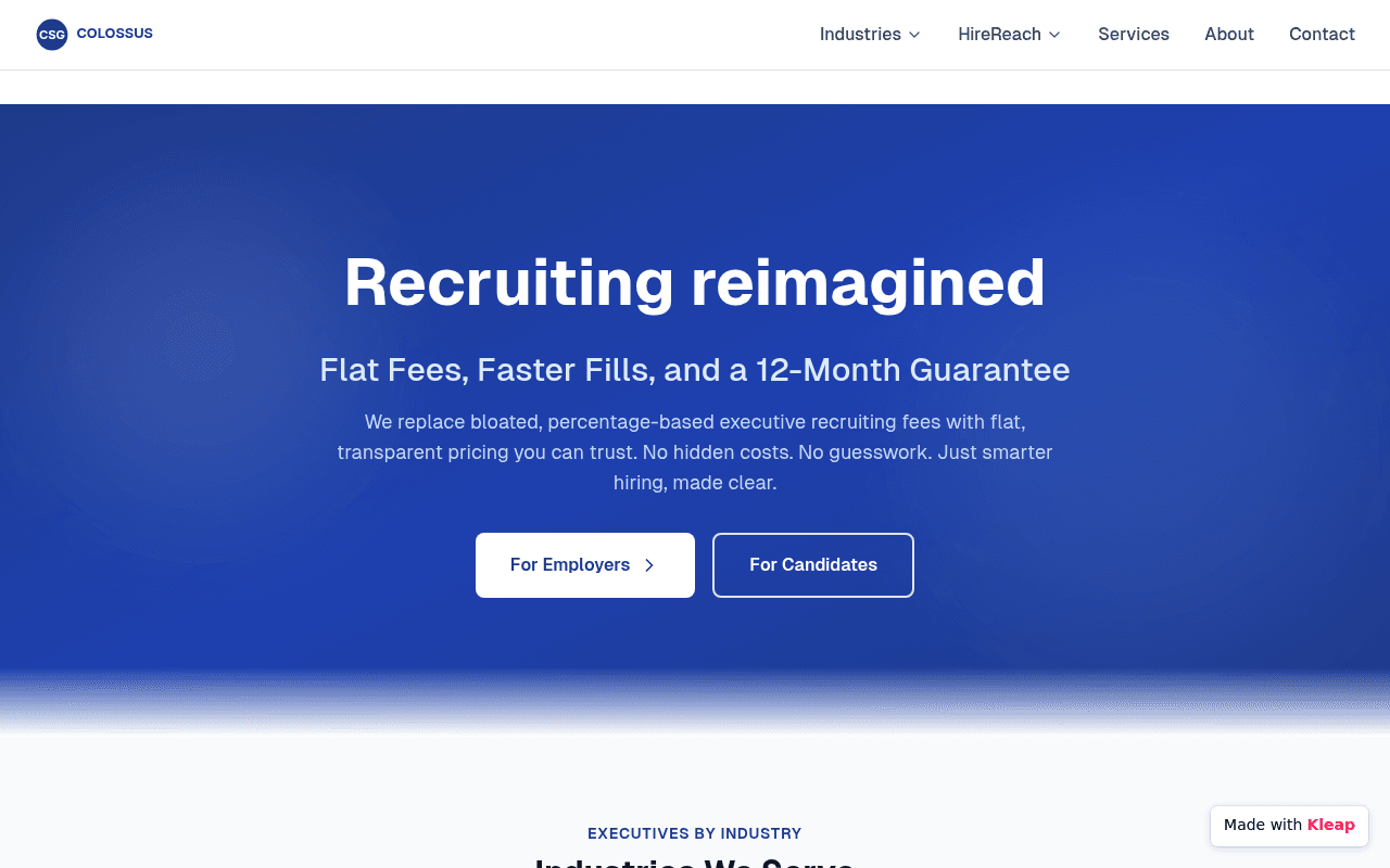 Flat-fee executive recruiting with radical transparency and a 12-month guarantee.