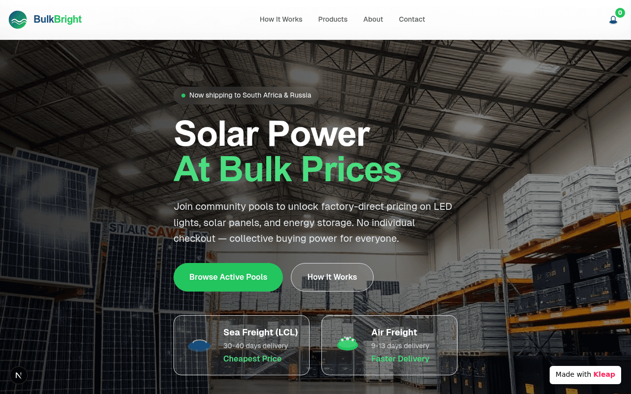 Bulk solar buying made simple with community pools and factory-direct pricing.