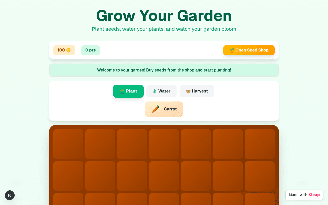 Screenshot of grow your garden
