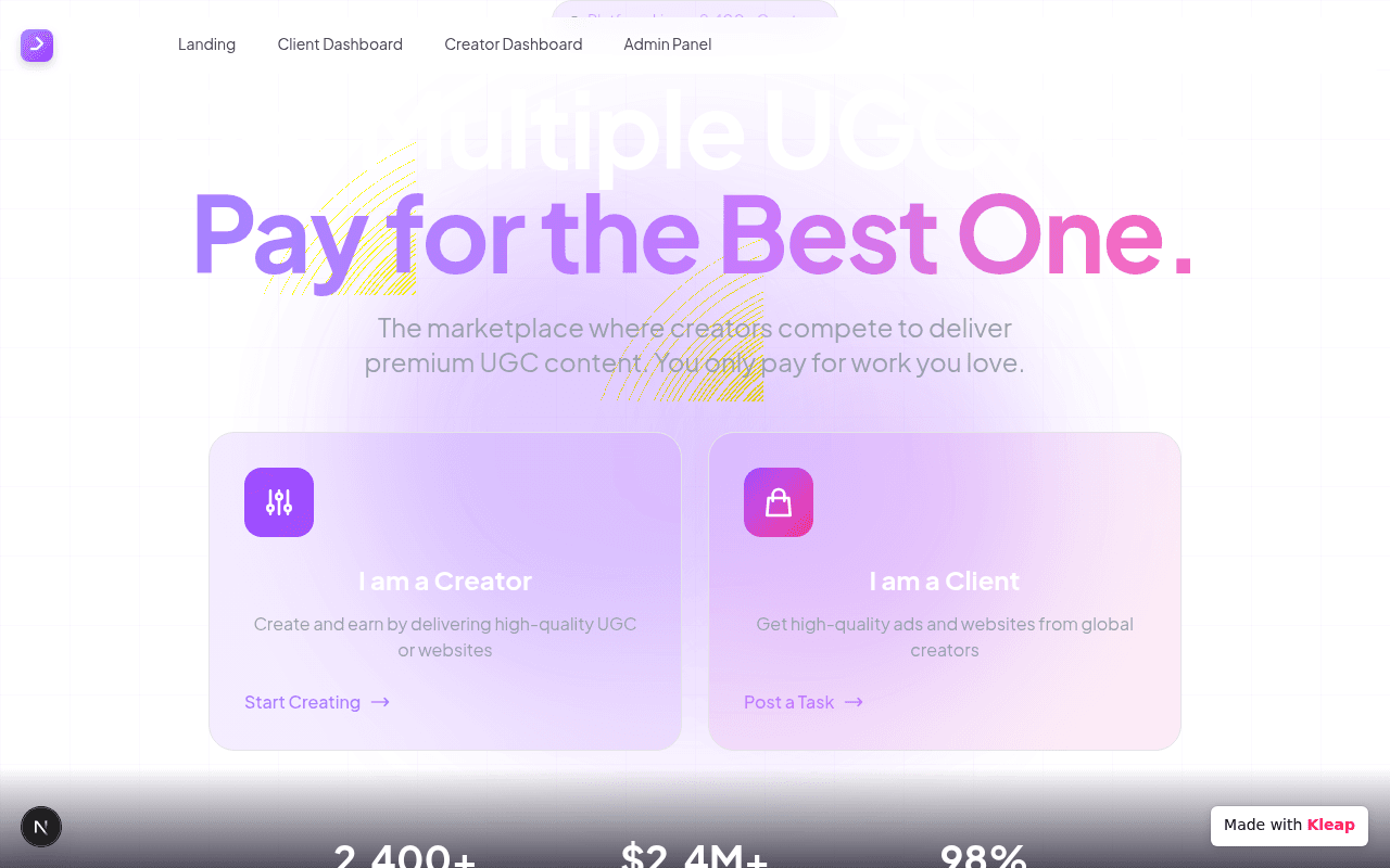 A UGC marketplace where creators compete and clients only pay for the work they love.