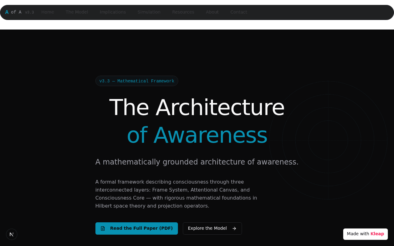 A mathematical framework for consciousness, rendered as a research paper.