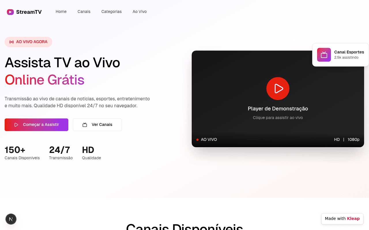 Stream free live TV, news, sports, and entertainment channels in HD, all from your browser.