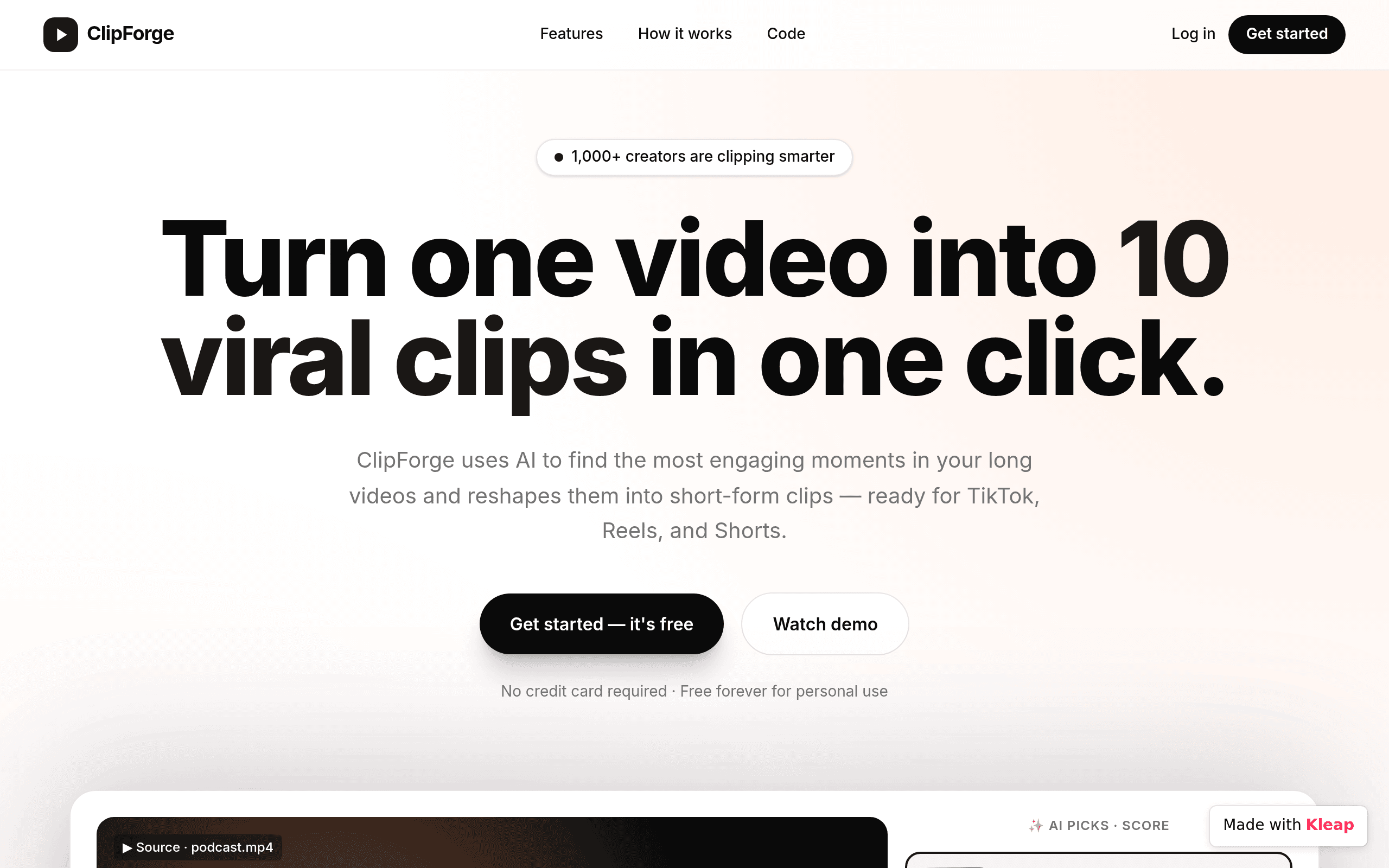 AI tool that turns long videos into viral short-form clips.