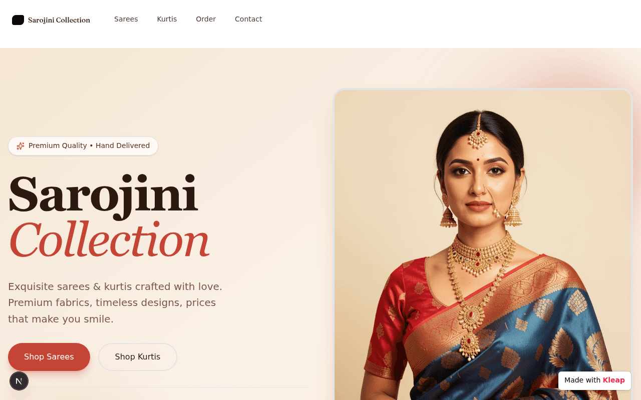 Exquisite handcrafted sarees and kurtis boutique storefront.