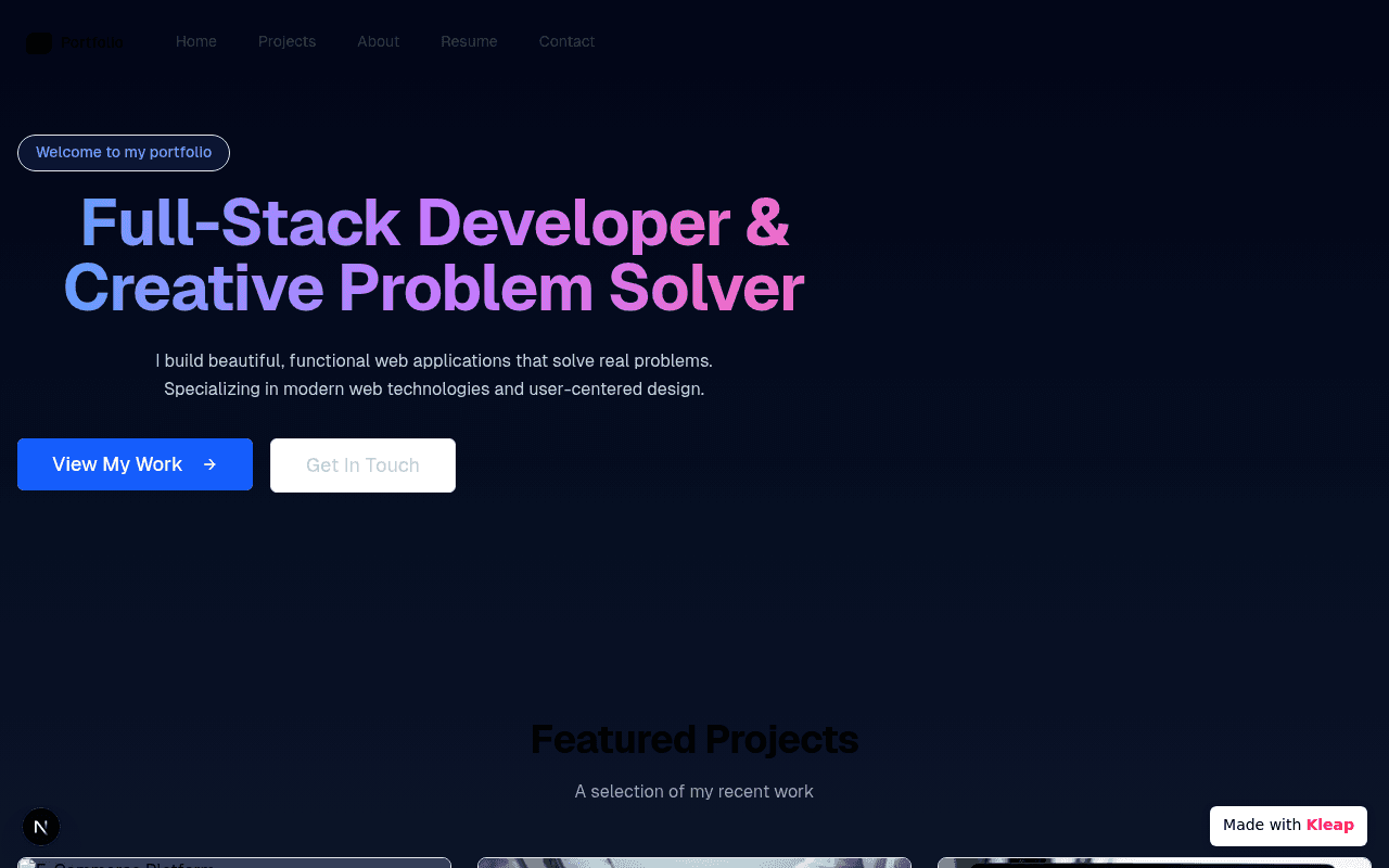 A modern portfolio showcasing web development expertise with a clean, gradient-infused aesthetic.