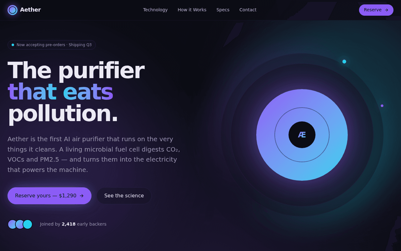 Aether — Self-Powered AI Air Purifier