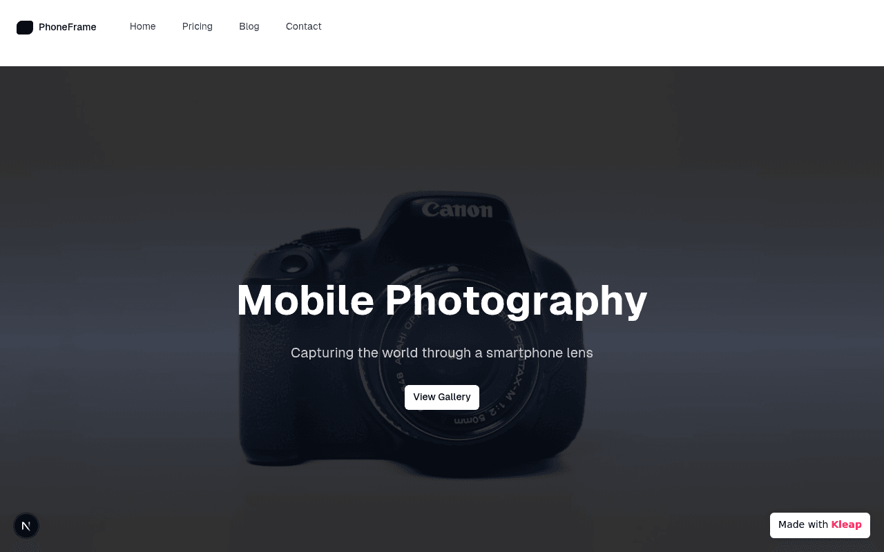 A clean, dark-themed photography portfolio that highlights images with quiet sophistication.