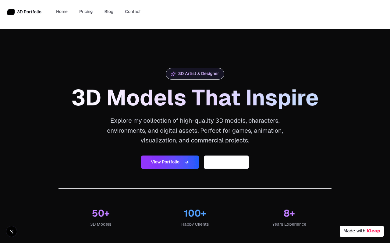 Showcase high-quality 3D models with a clean, dark-themed portfolio.