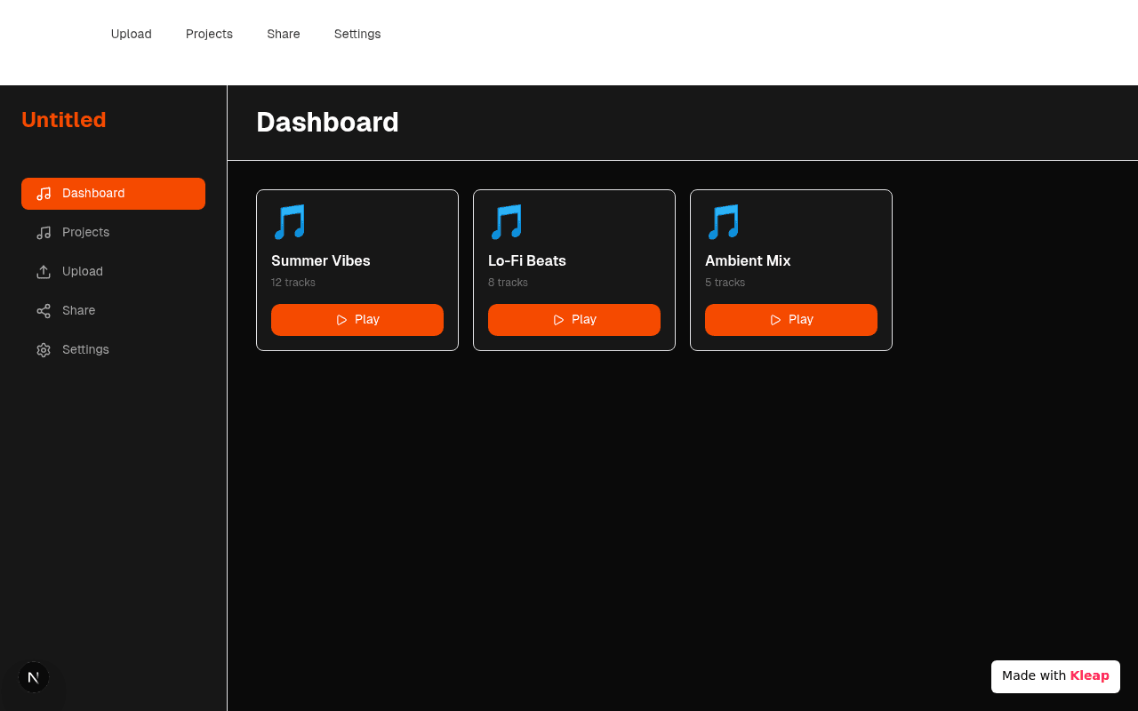 A sleek music dashboard offering quick access to curated track collections and playback.