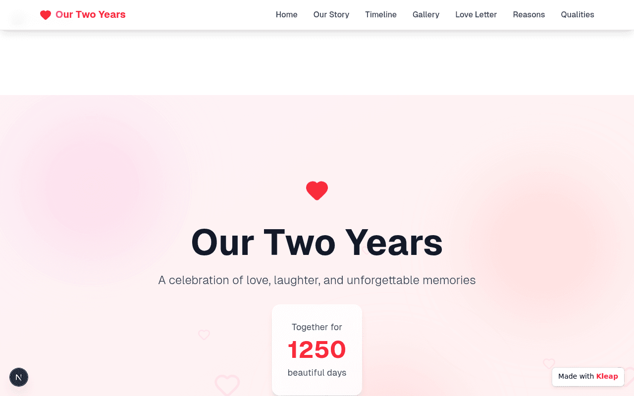 A charming and sentimental site celebrating two years of love and shared memories.