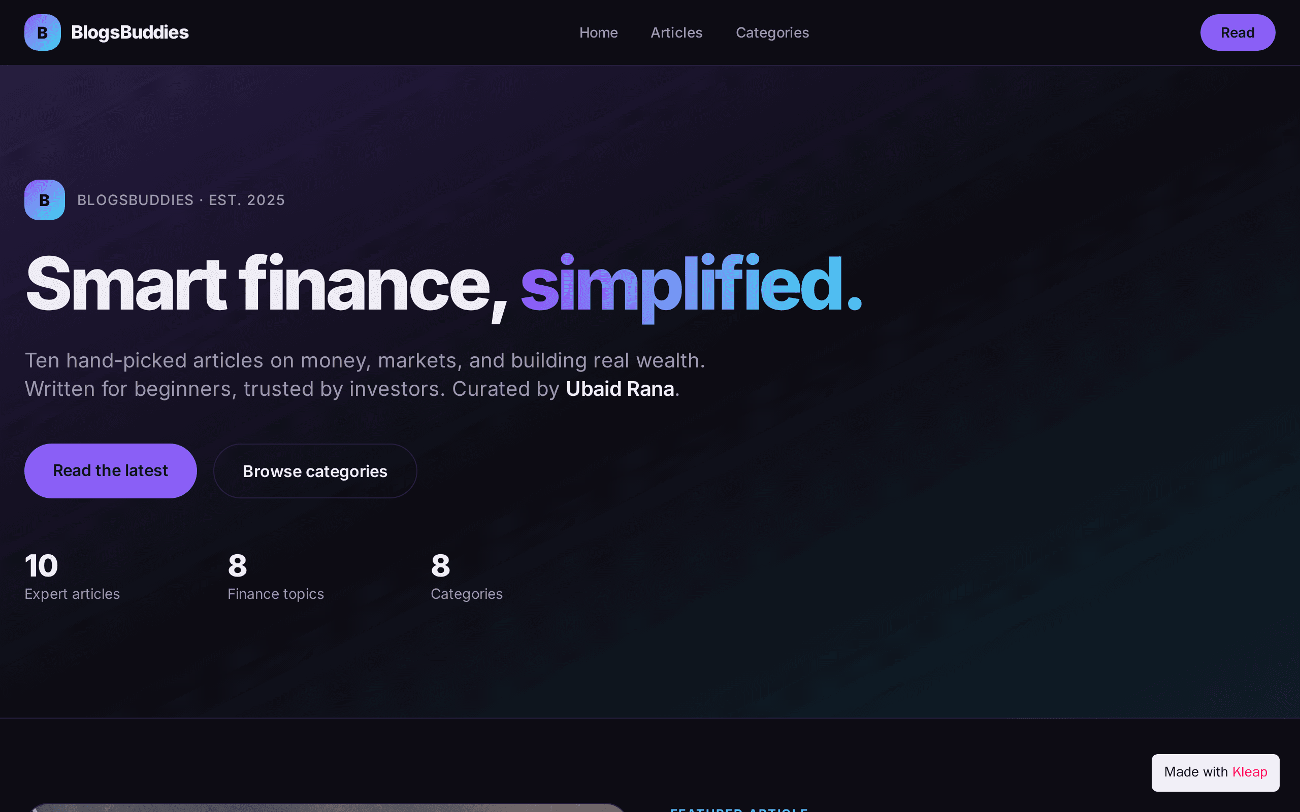 Curated finance reads for beginners, hand-picked by Ubaid Rana.