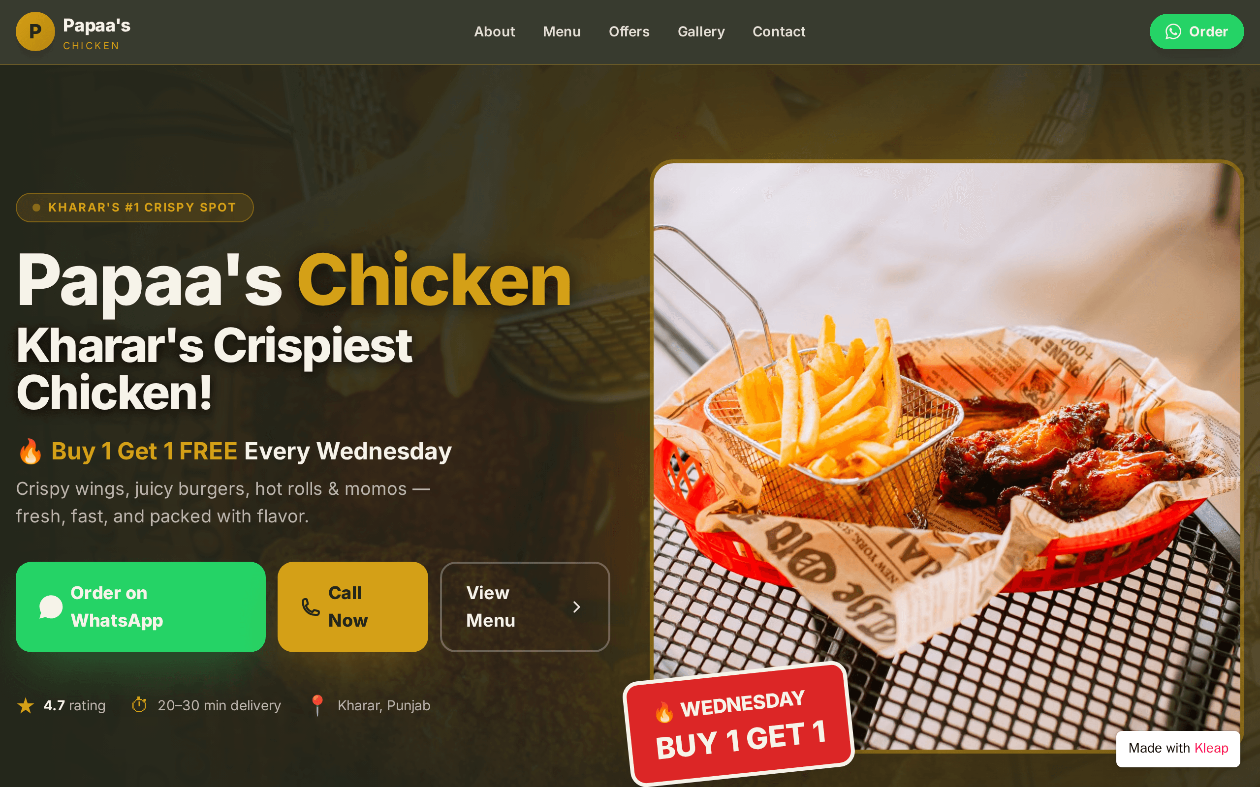 Kharar's crunchiest chicken, ordered in a tap.