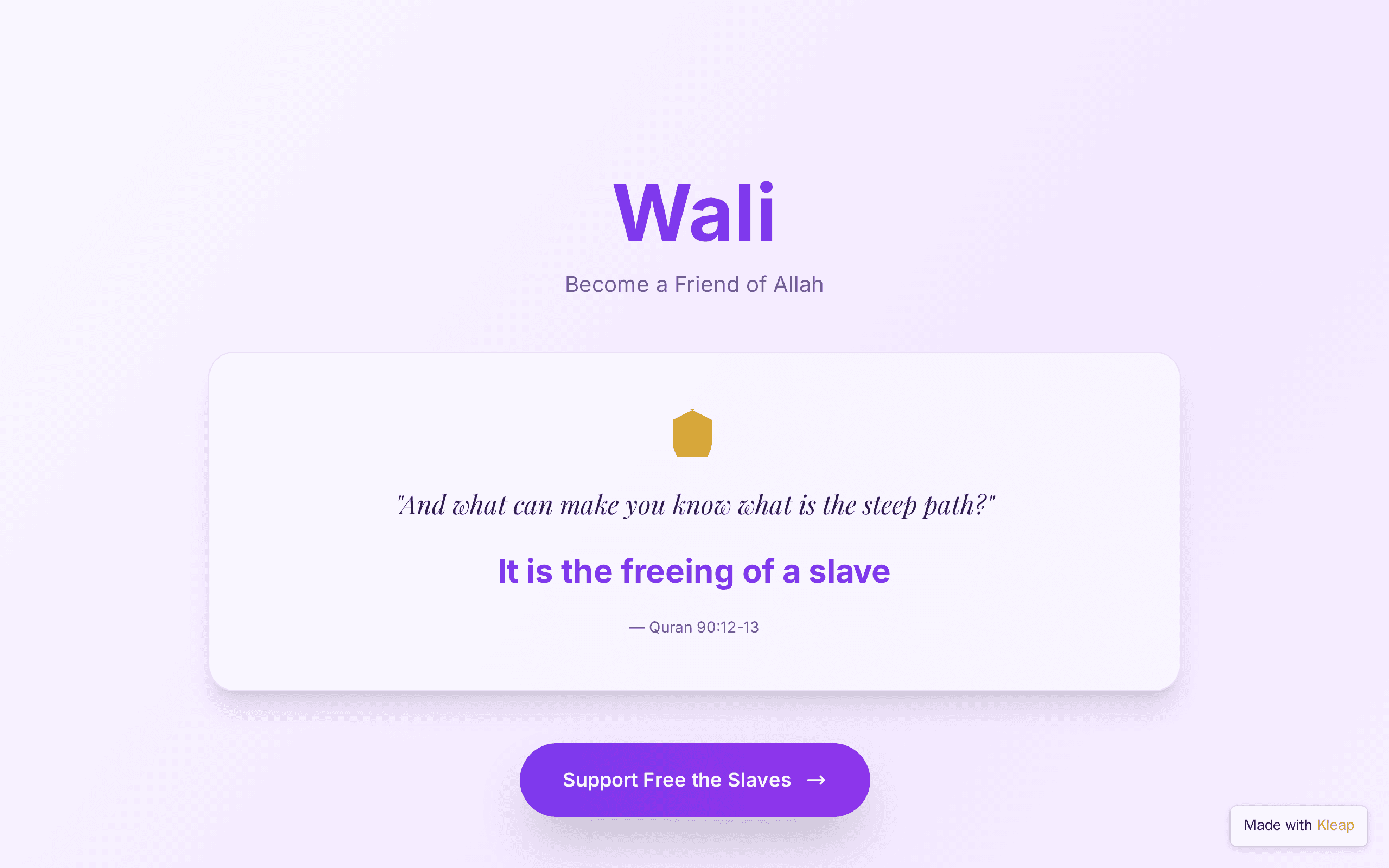 Islamic charity site connecting faith to the cause of freeing slaves.