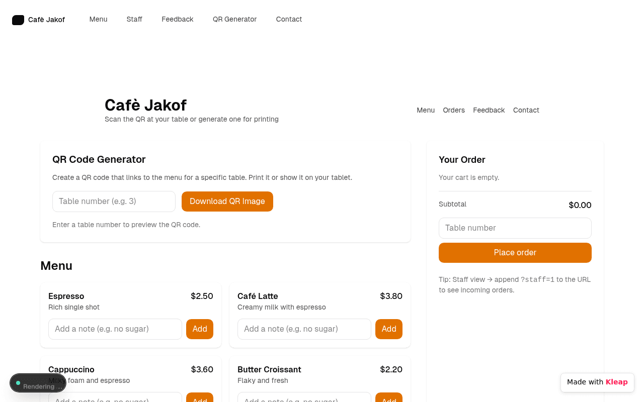 A streamlined coffee shop menu and QR ordering system that simplifies the customer experience.