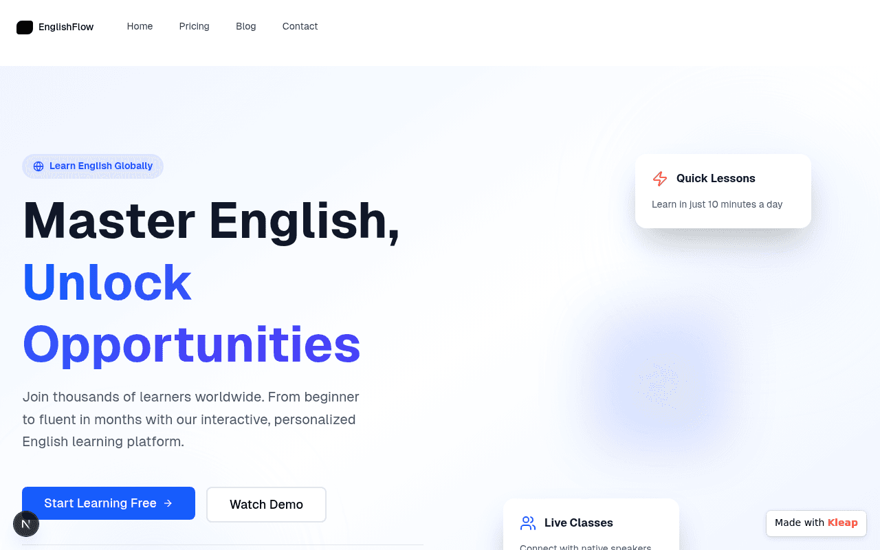 Master English and unlock new possibilities with a personalized, interactive learning platform.