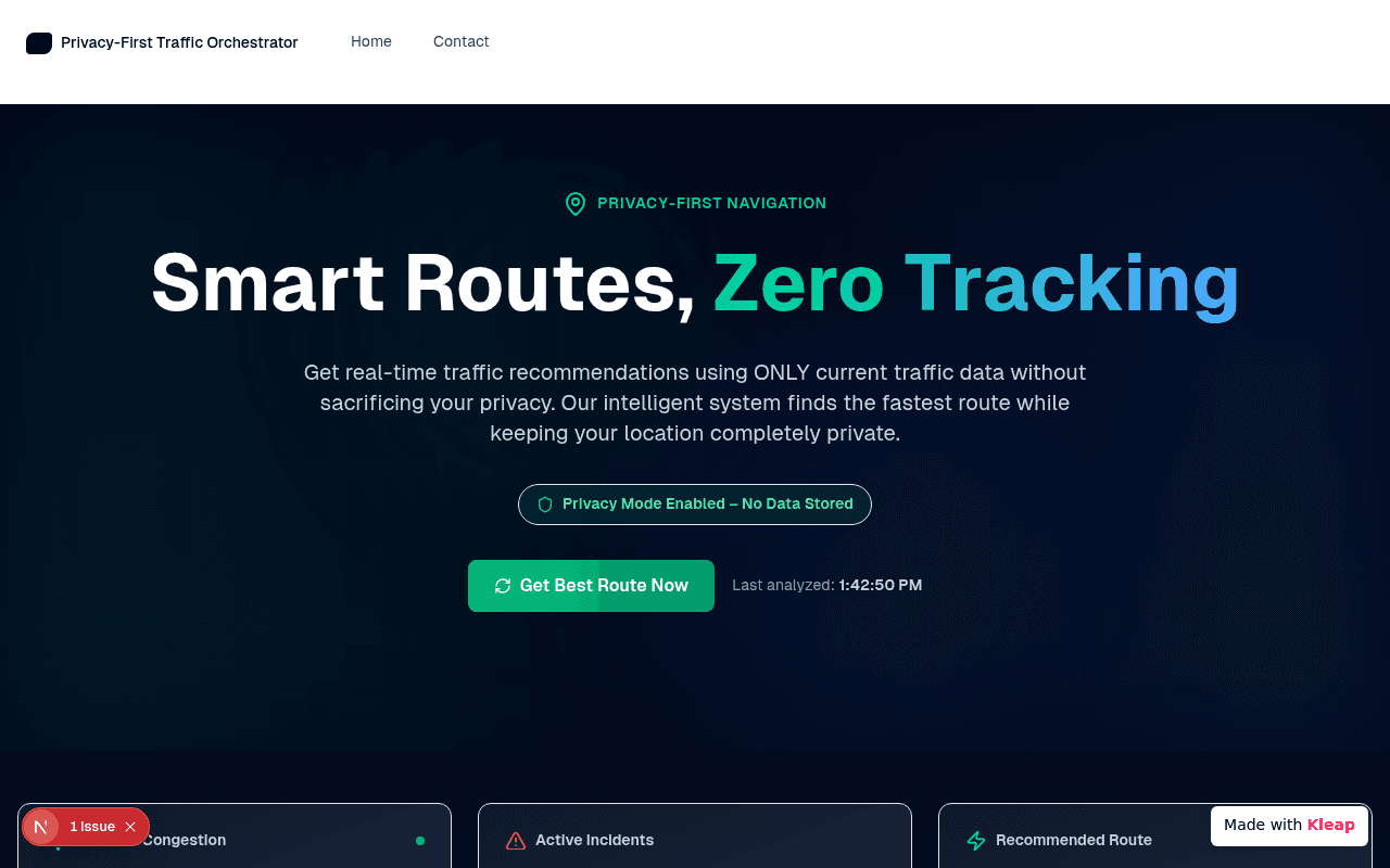 Get privacy-first traffic recommendations with smart routing and zero tracking.