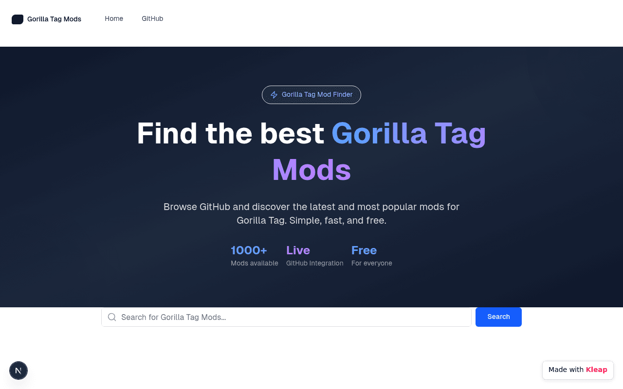 Find and browse Gorilla Tag mods quickly and easily with GitHub integration.