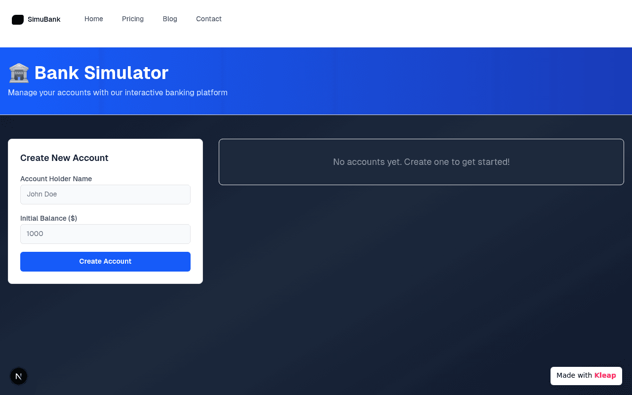 SimuBank provides an interactive banking platform for creating and managing simulated financial accounts.