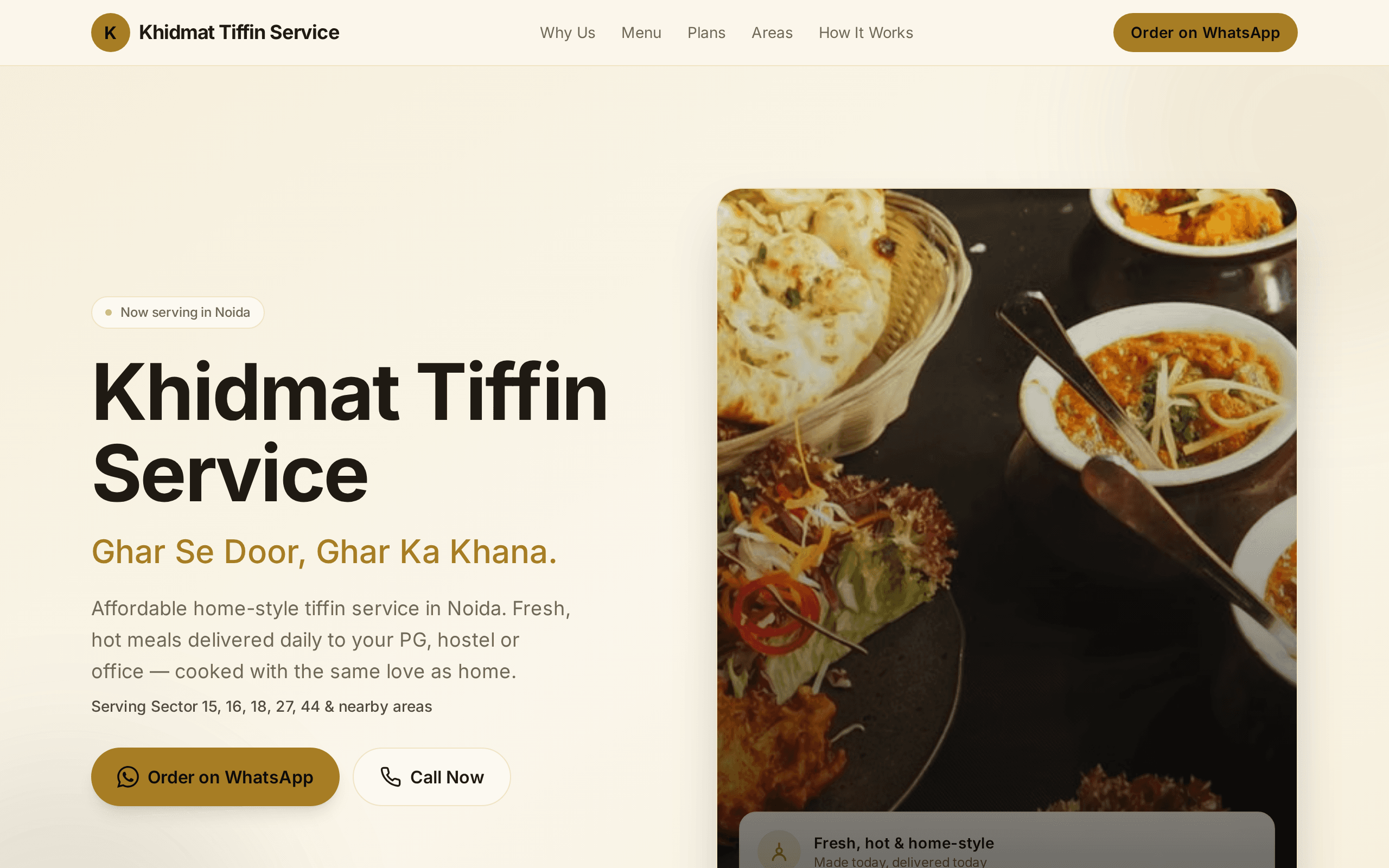 Noida home-style tiffin service delivering fresh meals daily.
