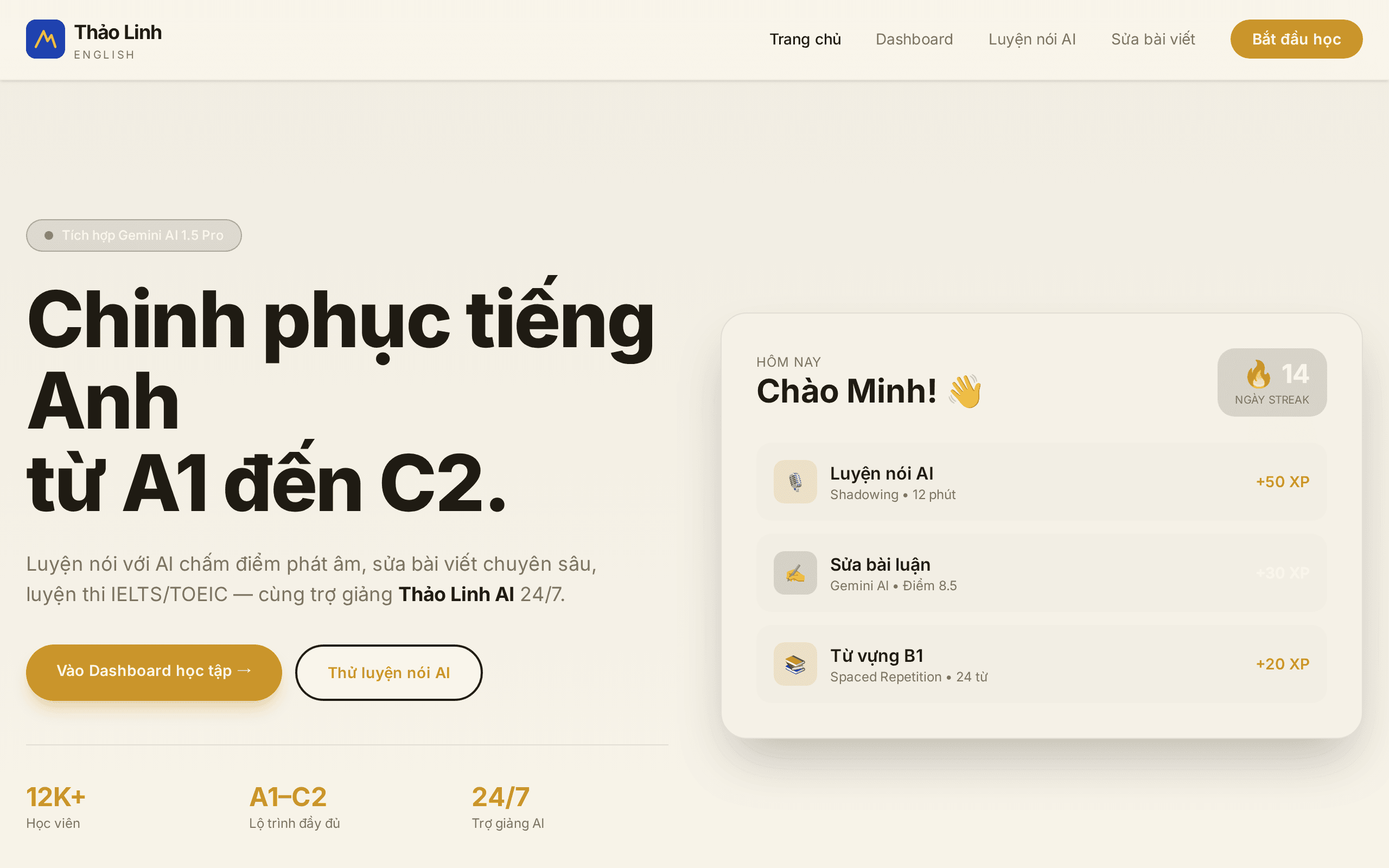 AI-powered English learning from A1 to C2, with personal tutoring 24/7.