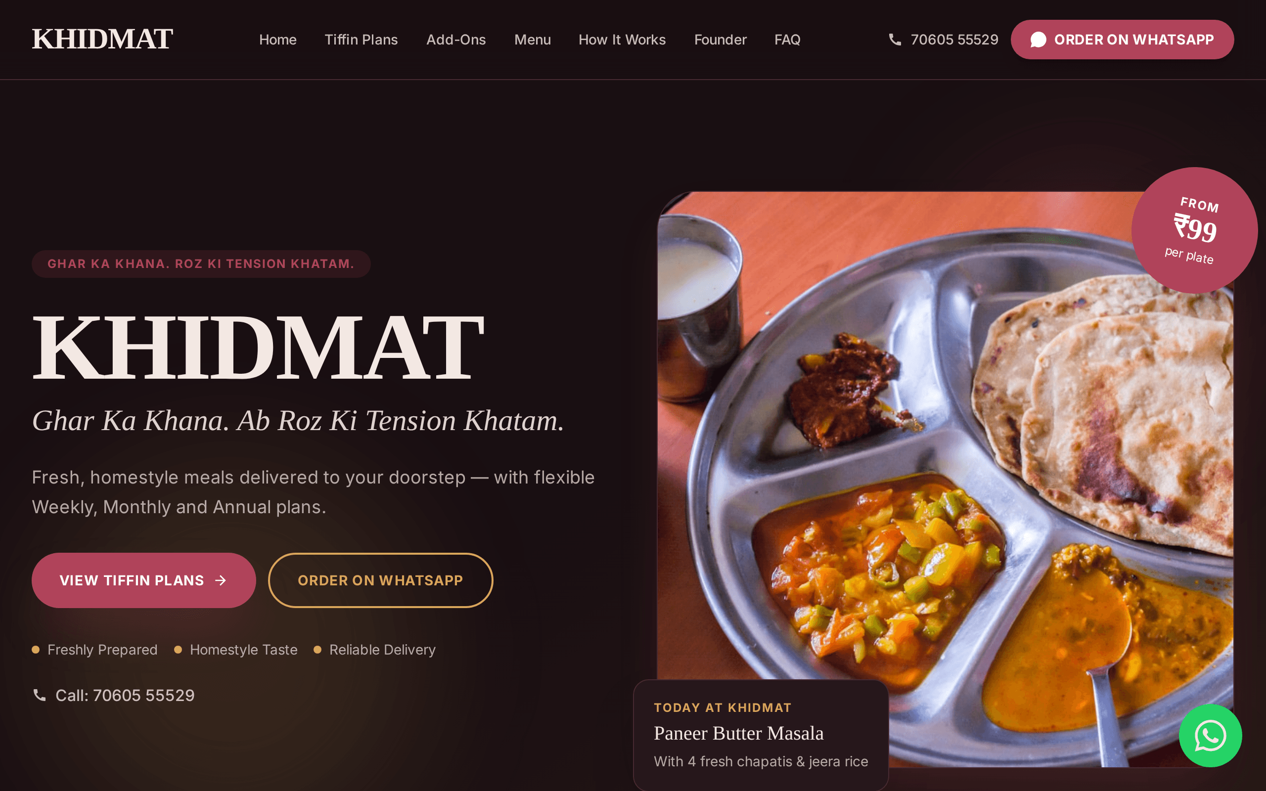 Homestyle Indian tiffin service delivering fresh meals to your door.