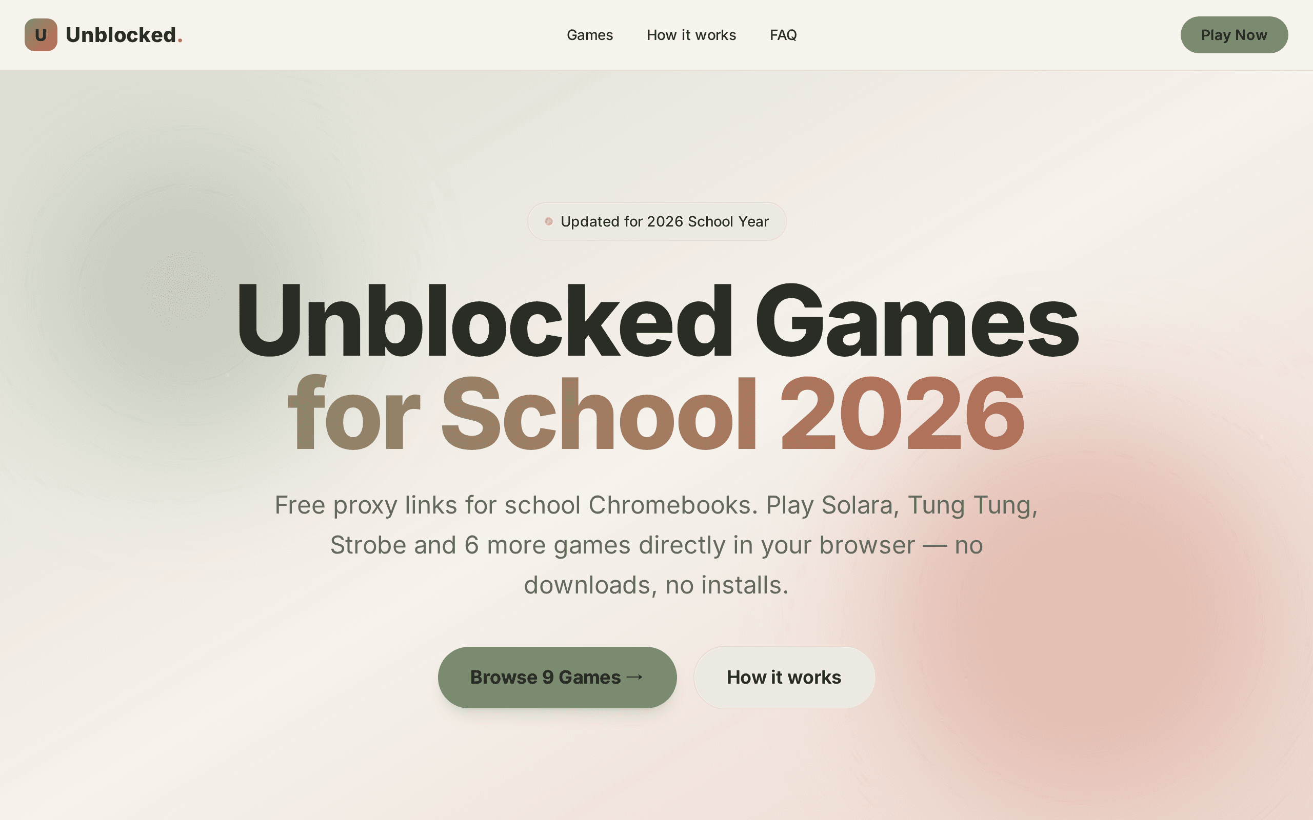 Free unblocked games portal for school Chromebooks — 9 browser-based titles, zero installs.