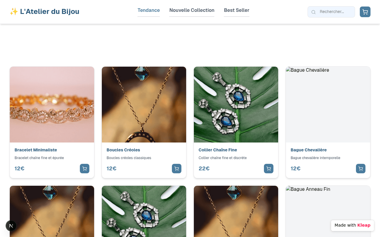 A chic online store presenting elegant jewelry with a clean, user-friendly interface.
