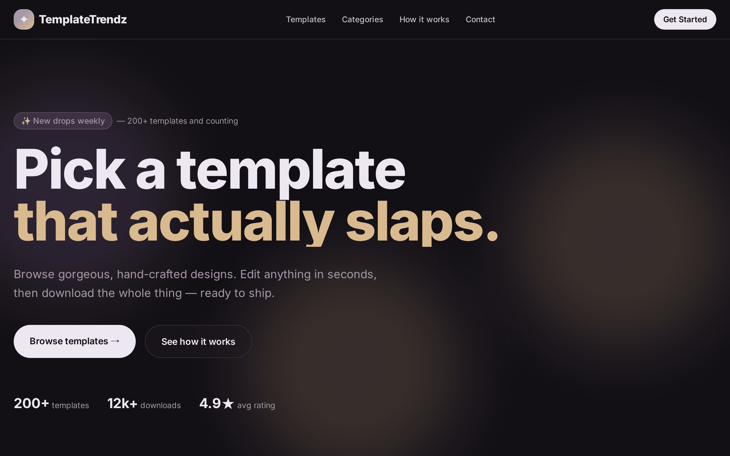 A template marketplace promising designs that actually slap.